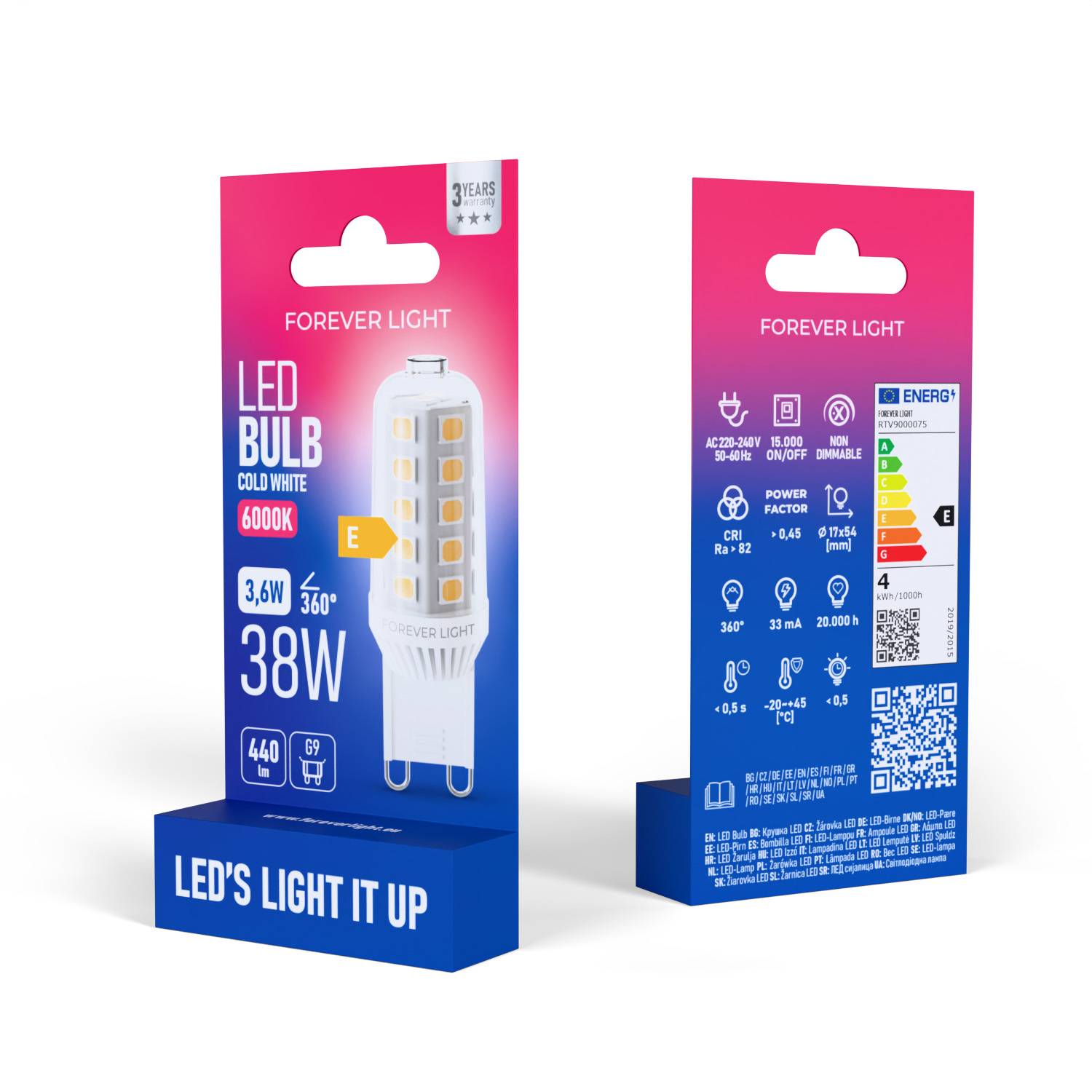 Forever Light LED Lampe G9 3.6W 440lm Kaltweiß 6000 K Keramik Energieklasse E