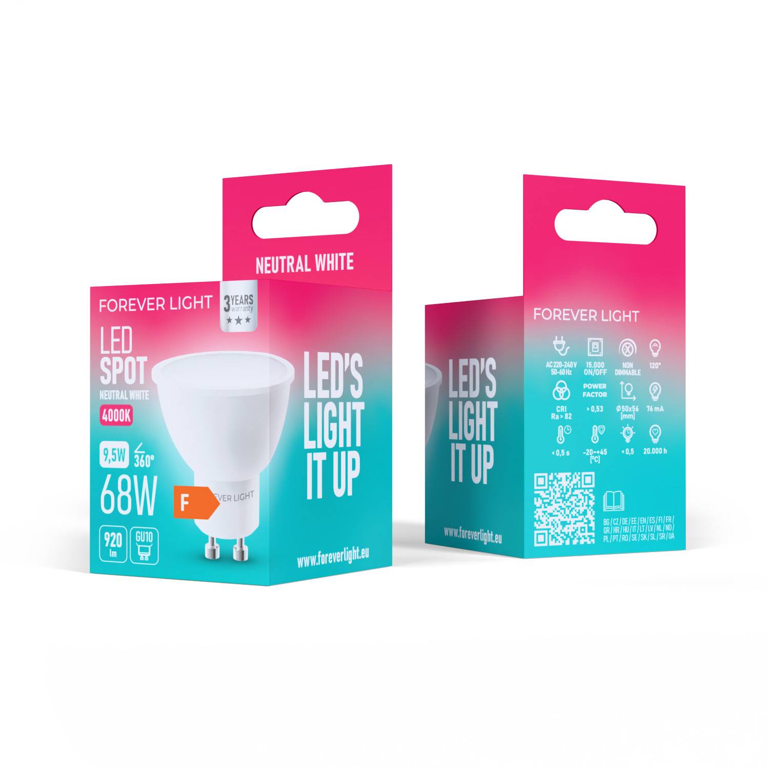 Forever Light LED Lampe GU10 9.5W 920lm Neutralweiß 4000 K Energieklasse F