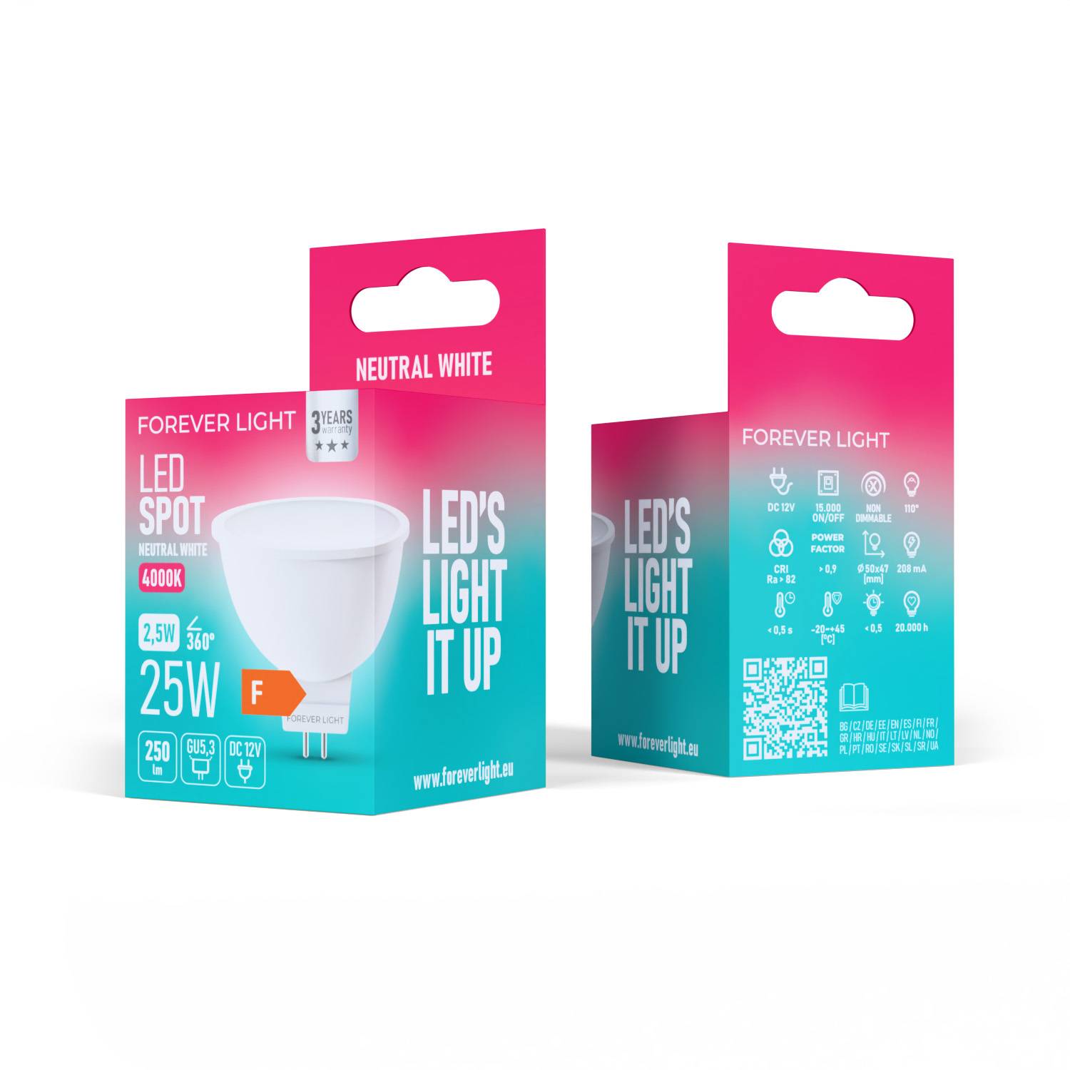 Forever Light LED Lampe GU5,3 MR16 2.5W 250lm Neutralweiß 4000 K 12V Energieklasse F