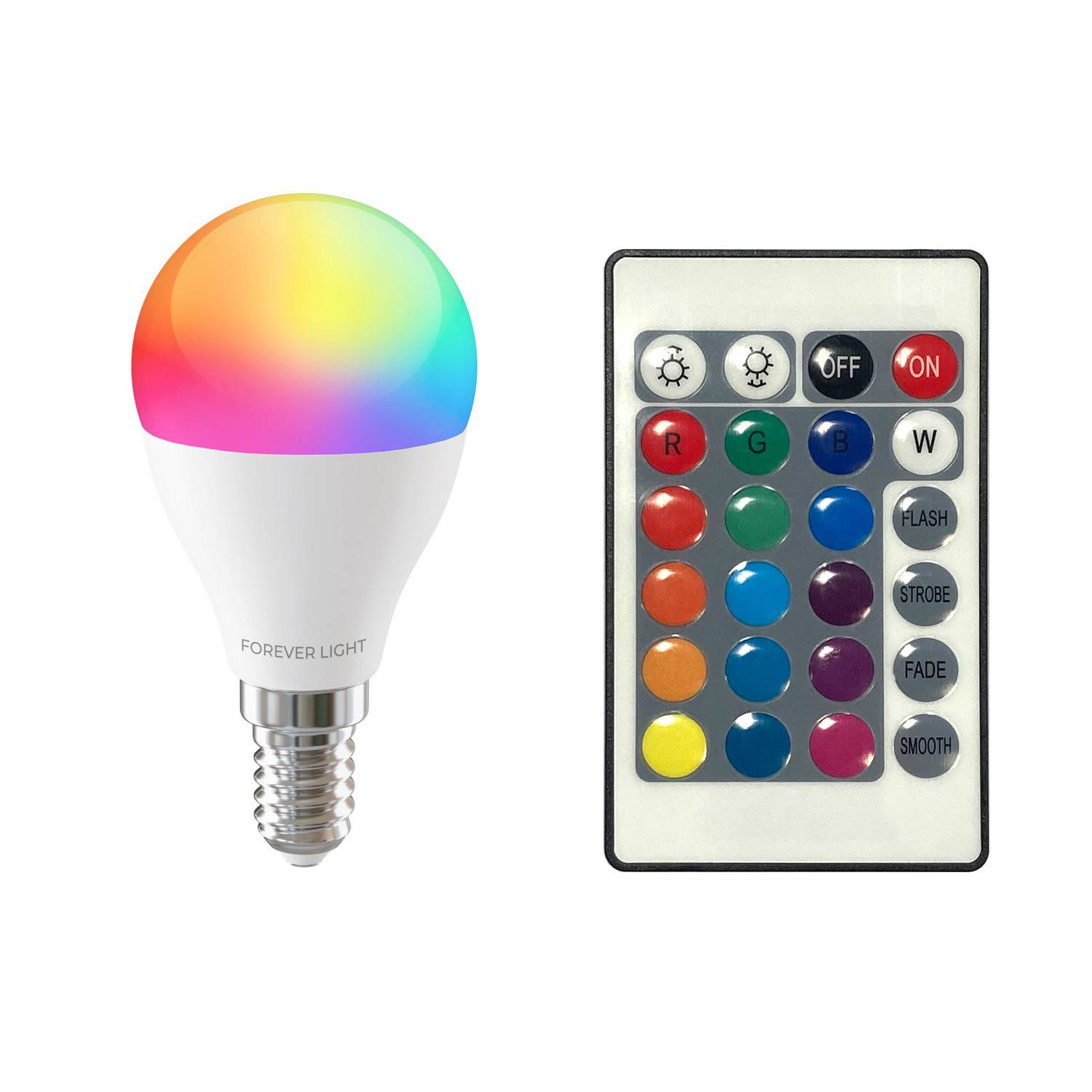 Forever Light LED Lampe RGB E14 G45 5W 500lm Neutralweiß 4000 K Energieklasse F
