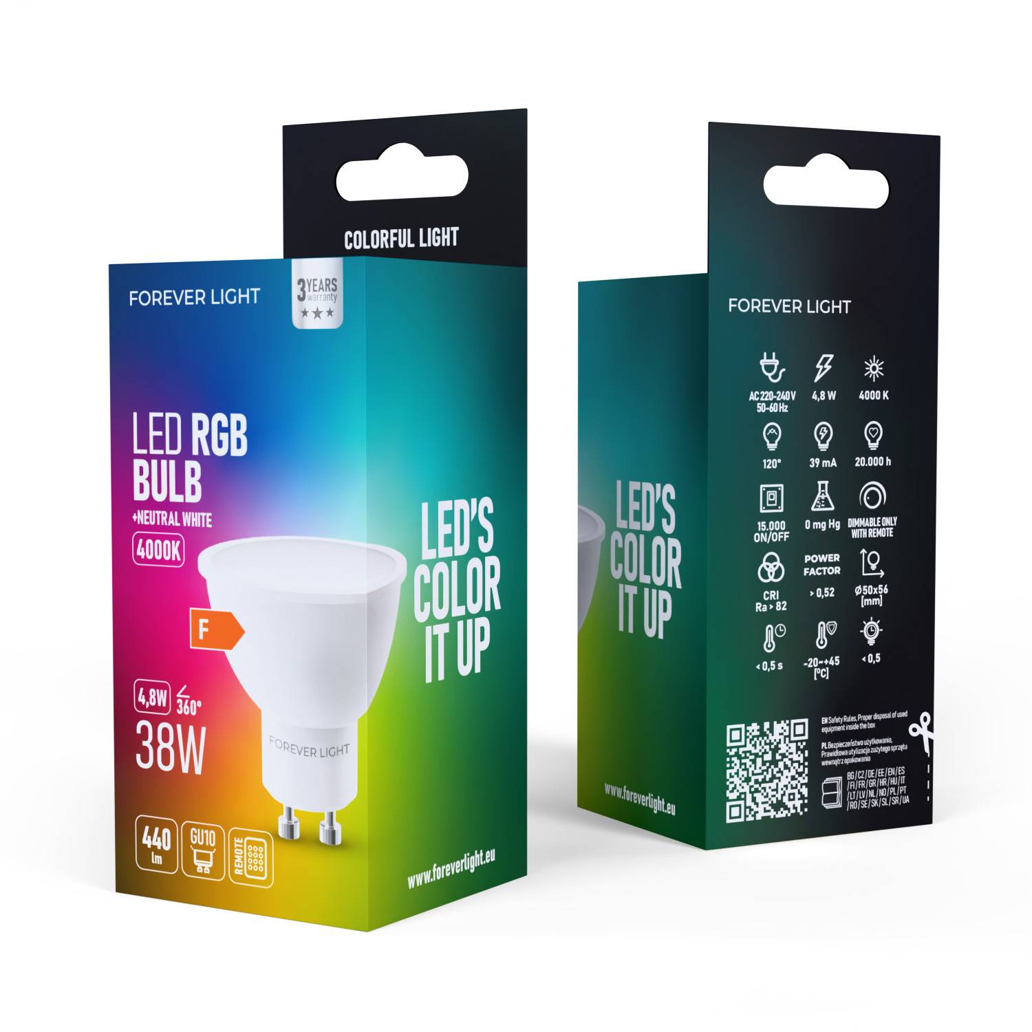 Forever Light LED Lampe RGB GU10 4.8W 440lm Neutralweiß 4000 K Energieklasse F