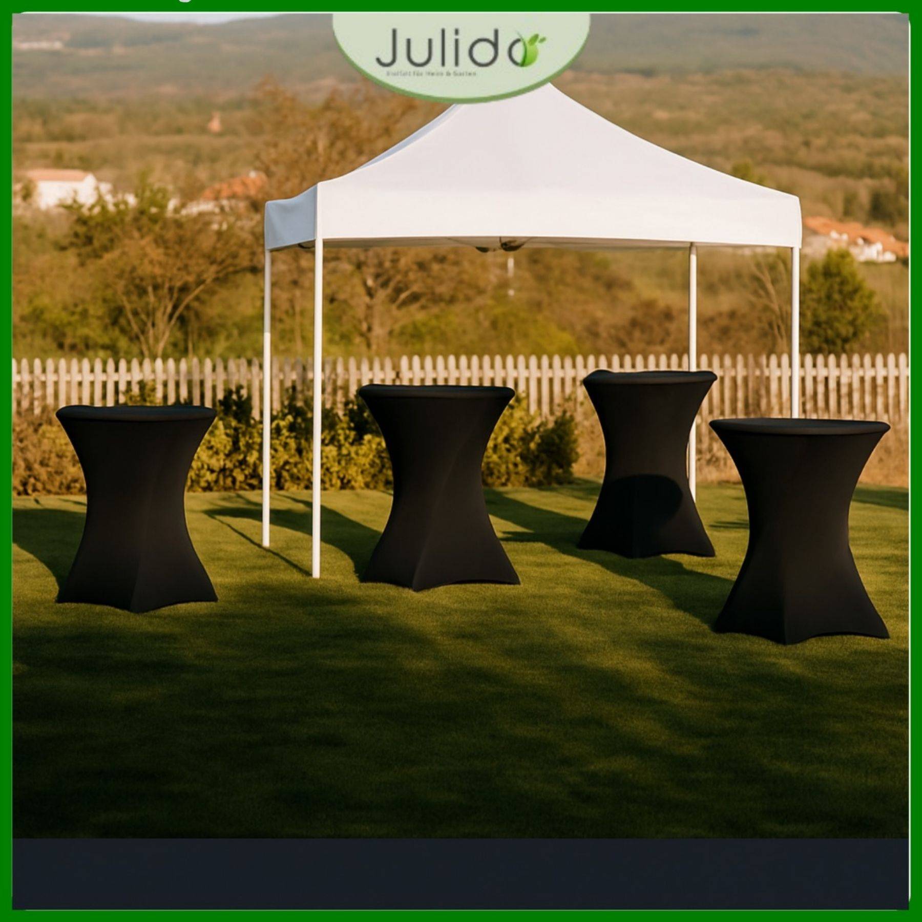 Julido Stehtischhusse Schwarz Ø80cm – Stretch Husse für Hochzeit, Party & Event