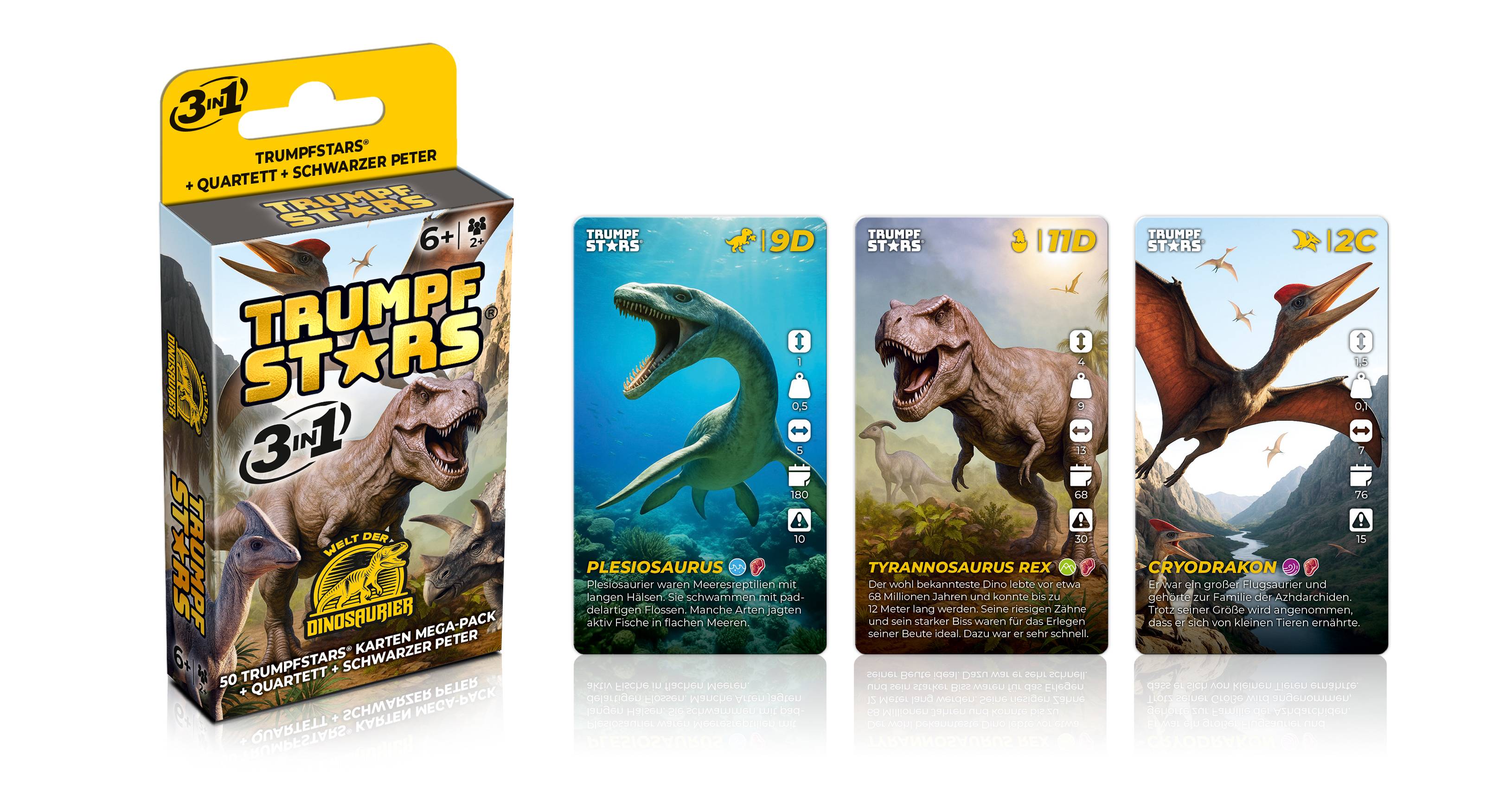 Kartenspiel Trumpfstars Welt der Dinosaurier 3in1 Dinos ab 6 Jahren Quartett