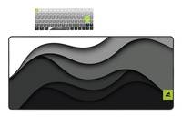 Ripple Keyboard' Bild: Oben ein Keyboard mit grünen Highlights; unten eine schwarze bis weiße Verlaufswellen-Design.
