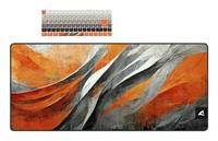 Abstraktes Gemälde mit fließenden Formen in Orange, Weiß und Grau. Enthält eine Farbpalette oben, die Farbverlaufsübergänge zeigt.