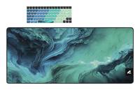 Blaue und grüne abstrakte Wirbel, die Meereswellen ähneln, mit einer Farbpalette, die Schattierungen von Blau, Grün und Schwarz zeigt.