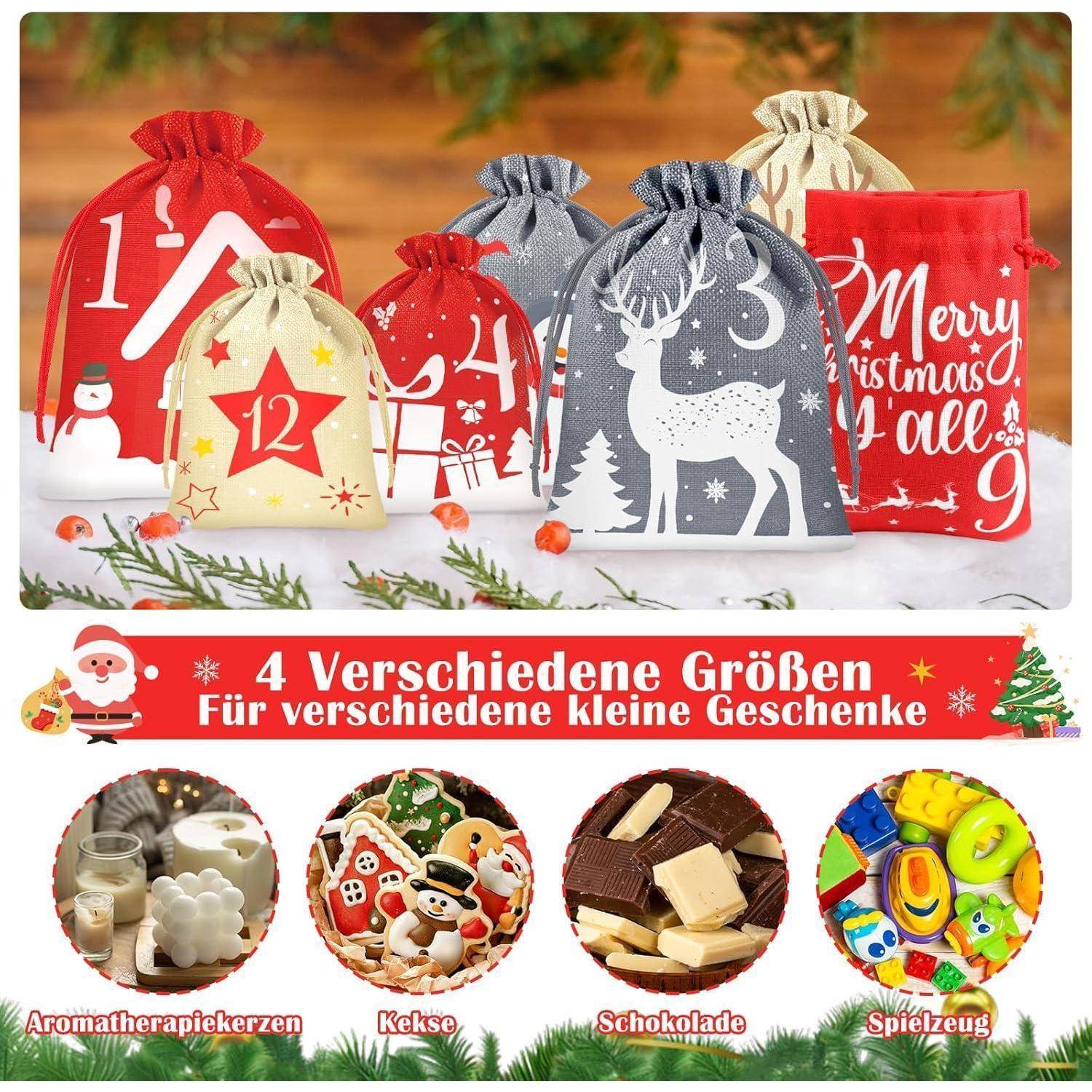 Adventskalender Befüllen 24 Säckchen Kinder Erwachsene Stoffbeutel
