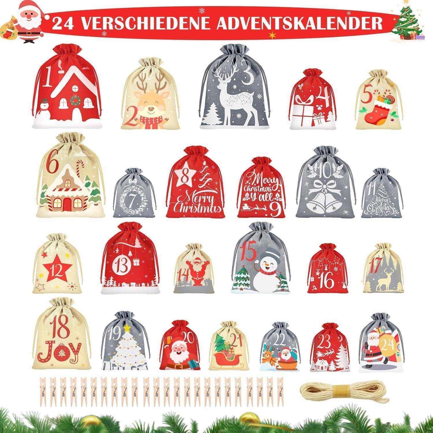 Adventskalender Befüllen 24 Säckchen Kinder Erwachsene Stoffbeutel