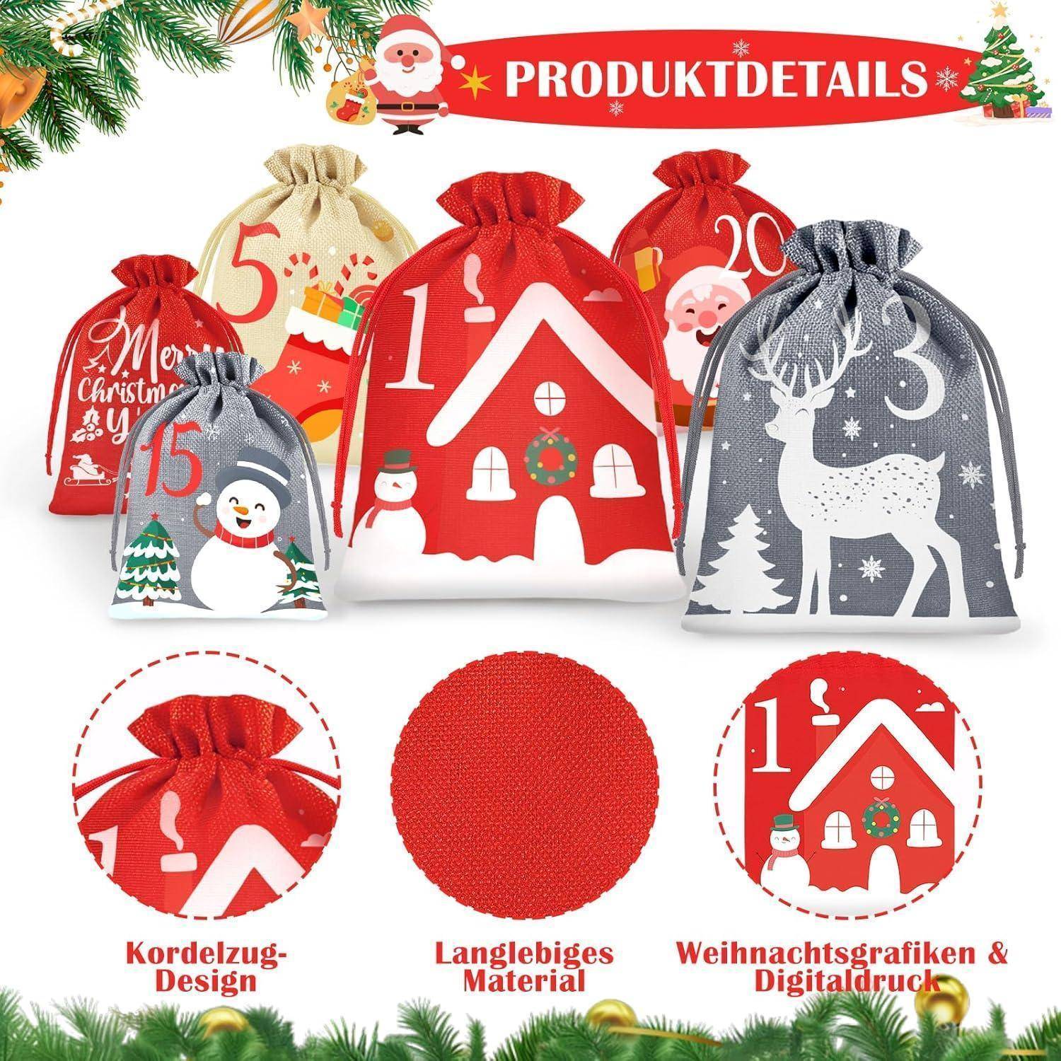 Adventskalender Befüllen 24 Säckchen Kinder Erwachsene Stoffbeutel