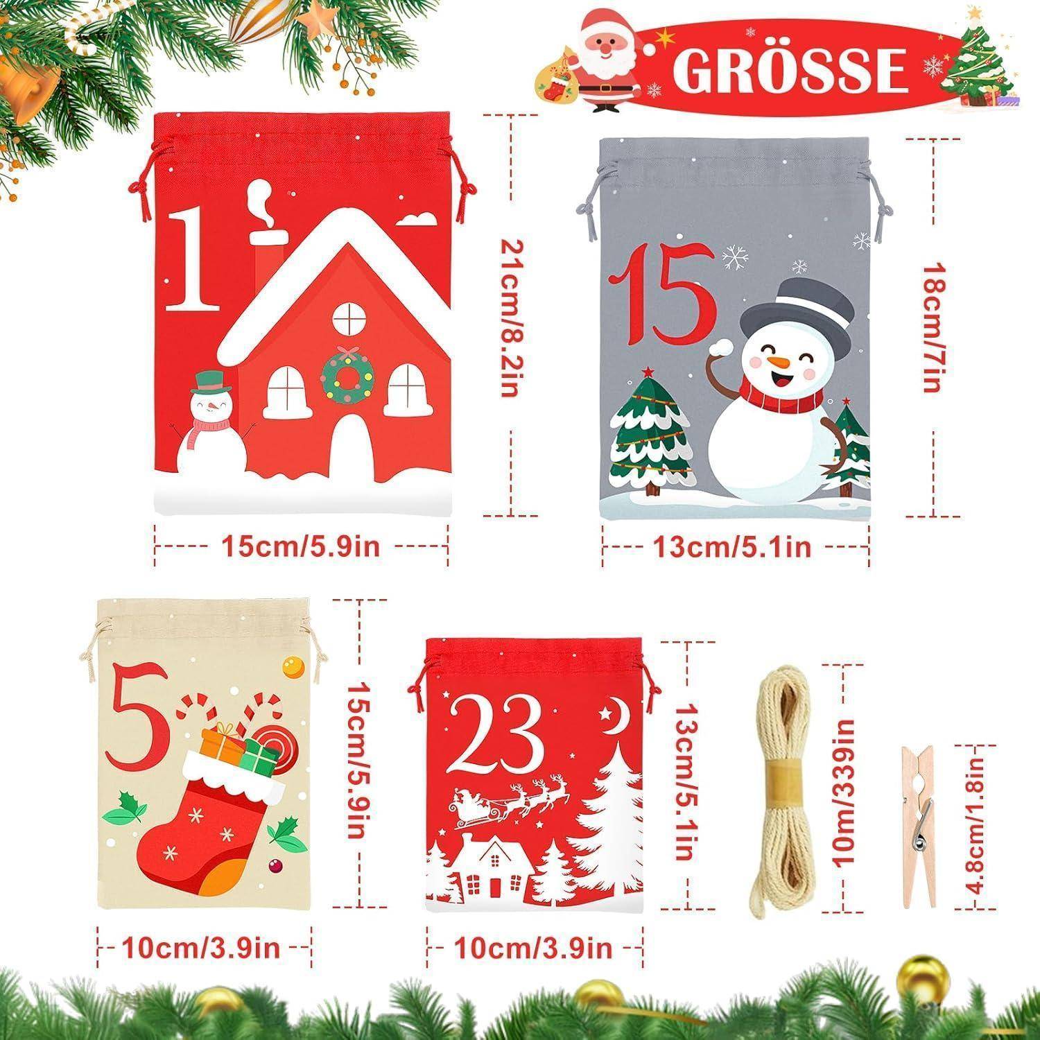 Adventskalender Befüllen 24 Säckchen Kinder Erwachsene Stoffbeutel