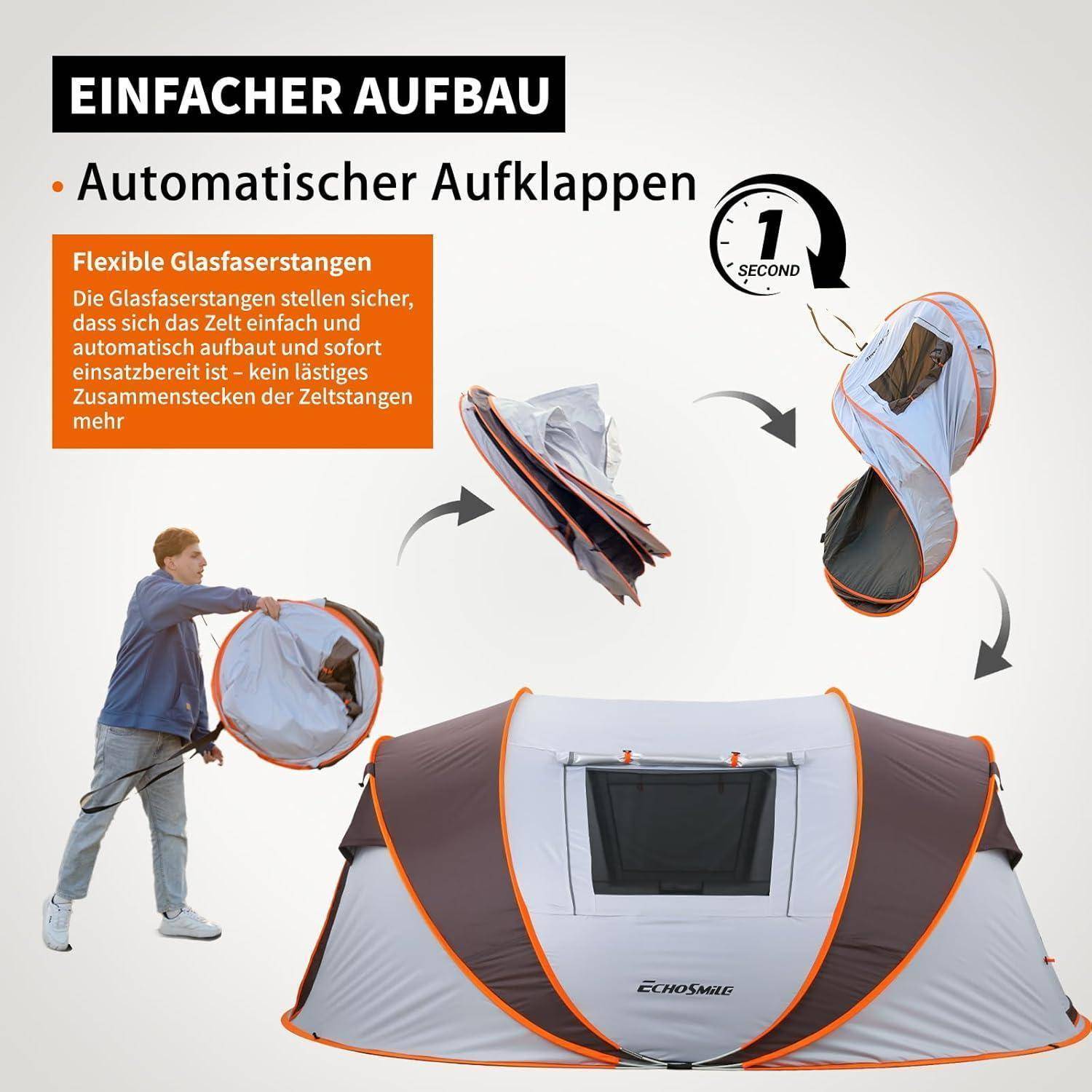 Zelt Pop Up Wurfzelt Wasserdicht 4-8 Weiß & Braun (5-8 Personen)