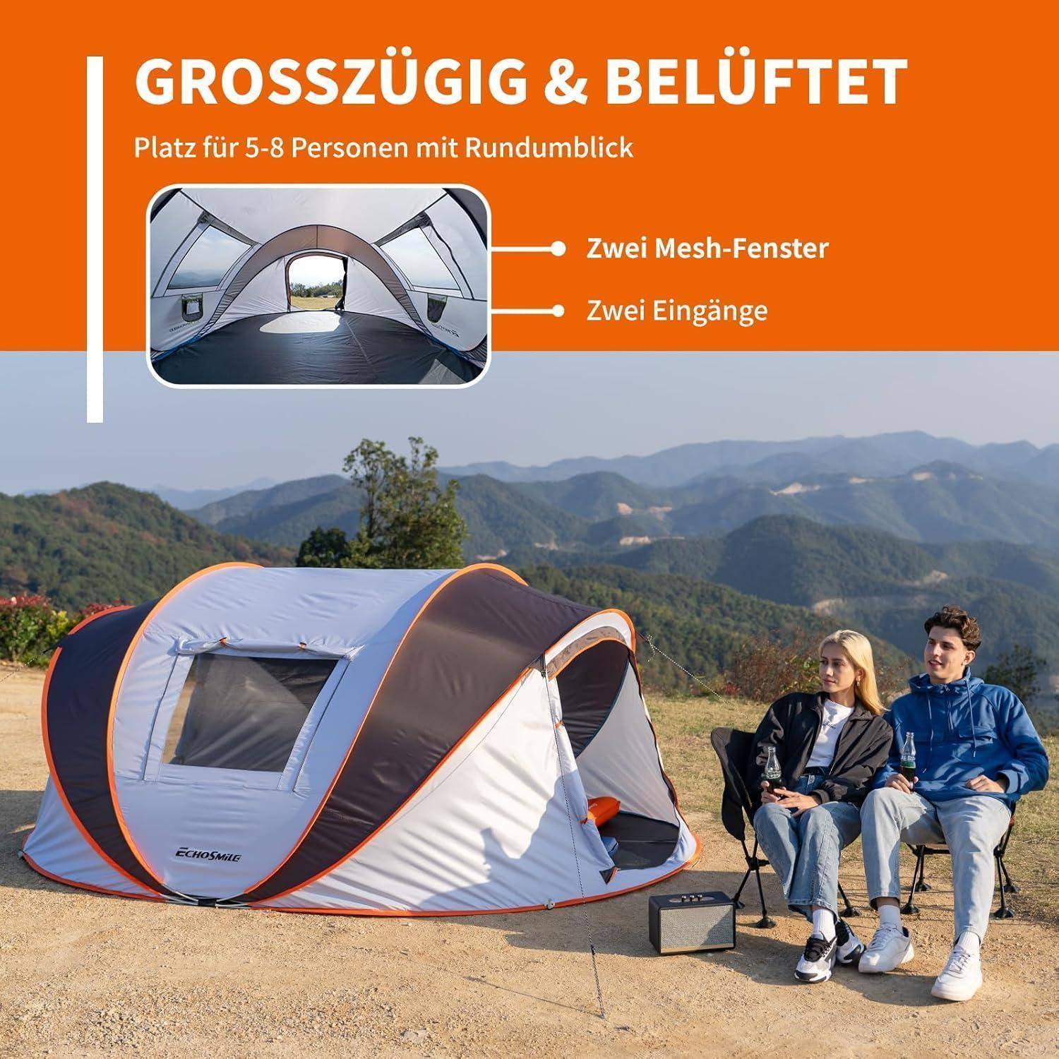 Zelt Pop Up Wurfzelt Wasserdicht 4-8 Weiß & Braun (5-8 Personen)