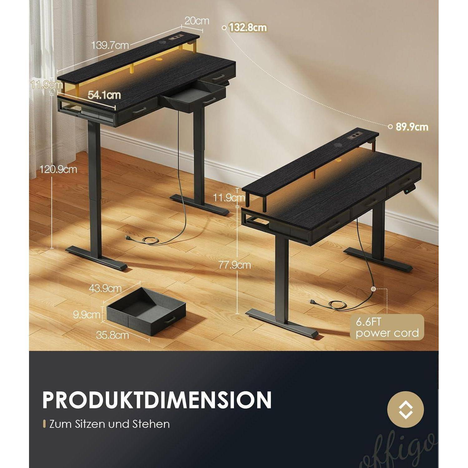 Schreibtisch elektrisch höhenverstellbar 140 x 54 cm Schwarz