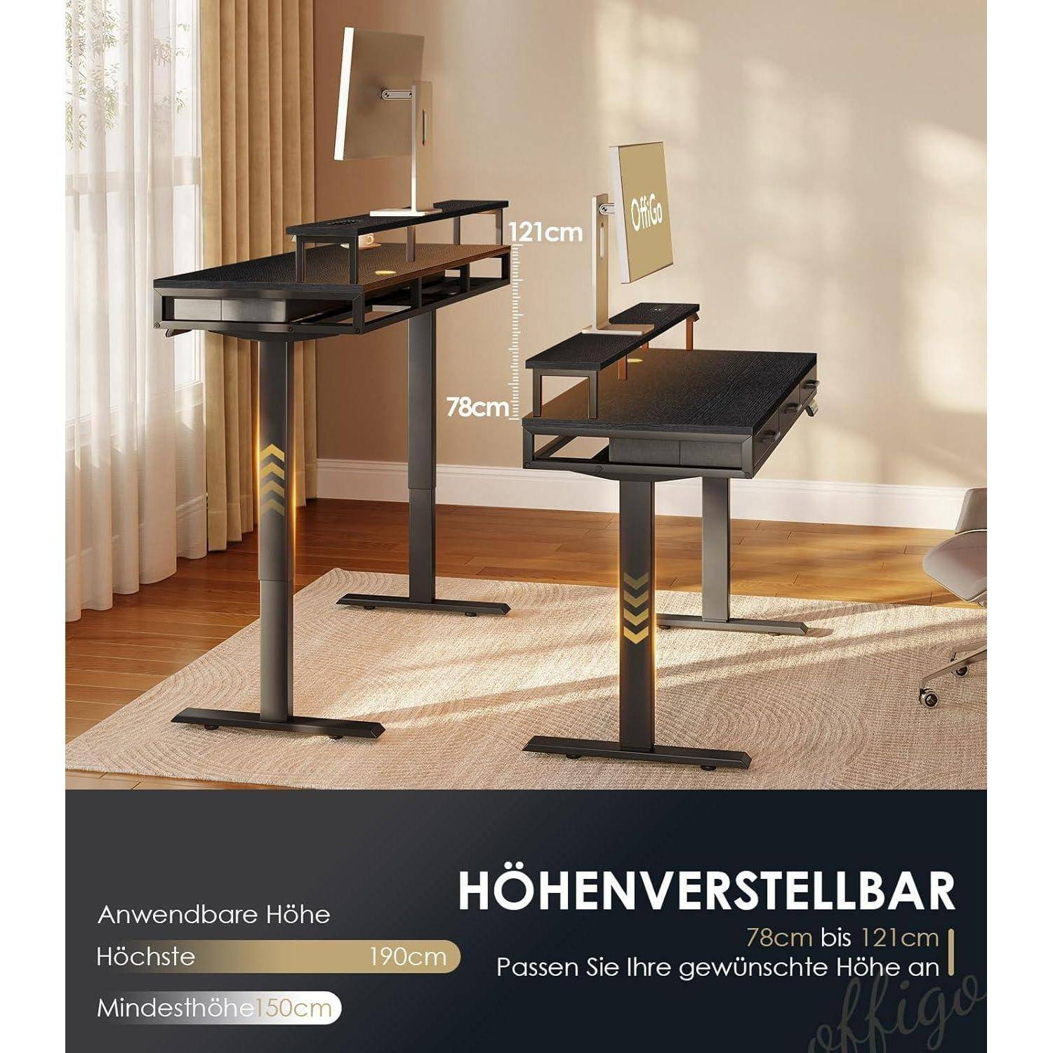 Schreibtisch elektrisch höhenverstellbar 140 x 54 cm Schwarz