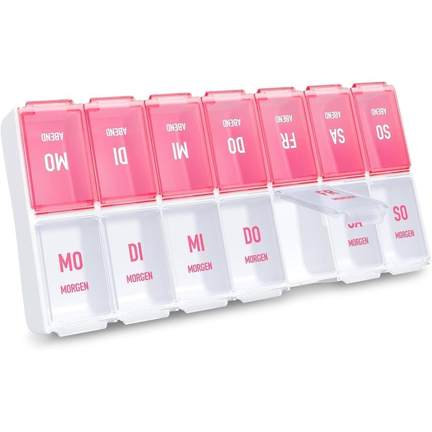 Tablettenbox 7 Tage morgens abends Medikamentenbox Rosa