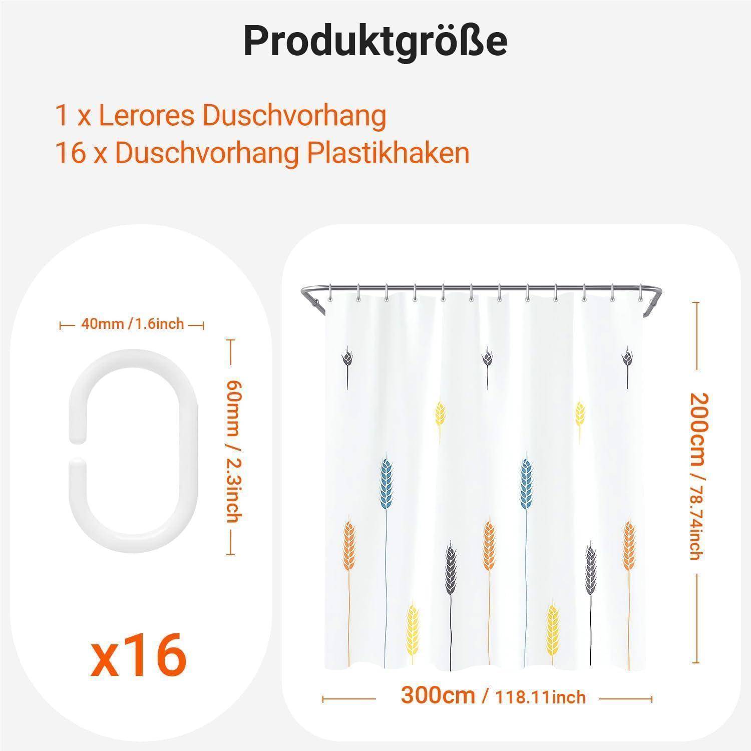 Duschvorhang Polyester Waschbar Bunte Weizenohren 300 x 200 cm