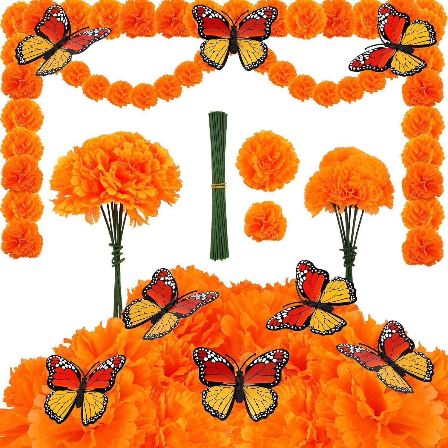 40 Künstliche Ringelblume Dia de Los Muertos Deko Halloween Blumen 3D
