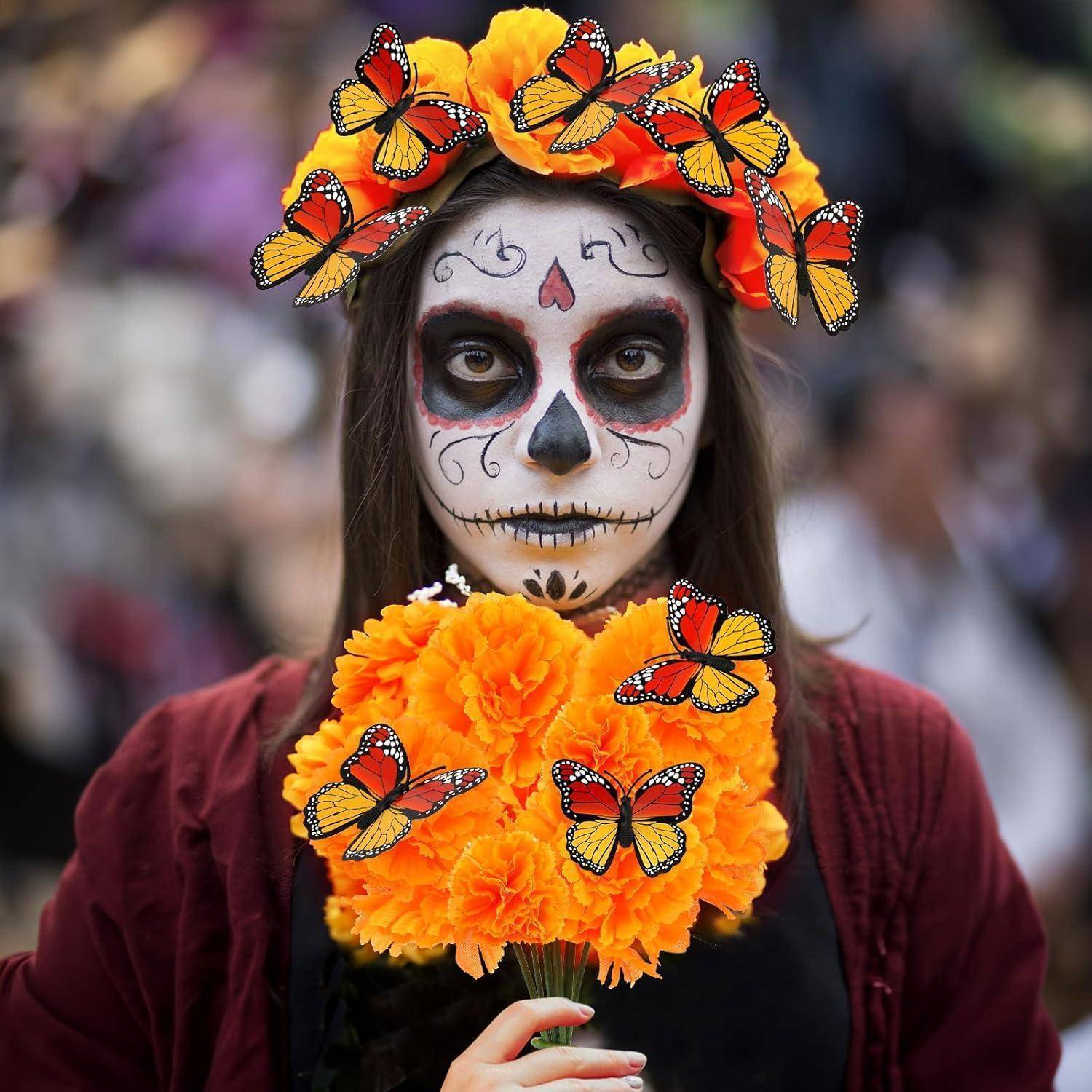40 Künstliche Ringelblume Dia de Los Muertos Deko Halloween Blumen 3D
