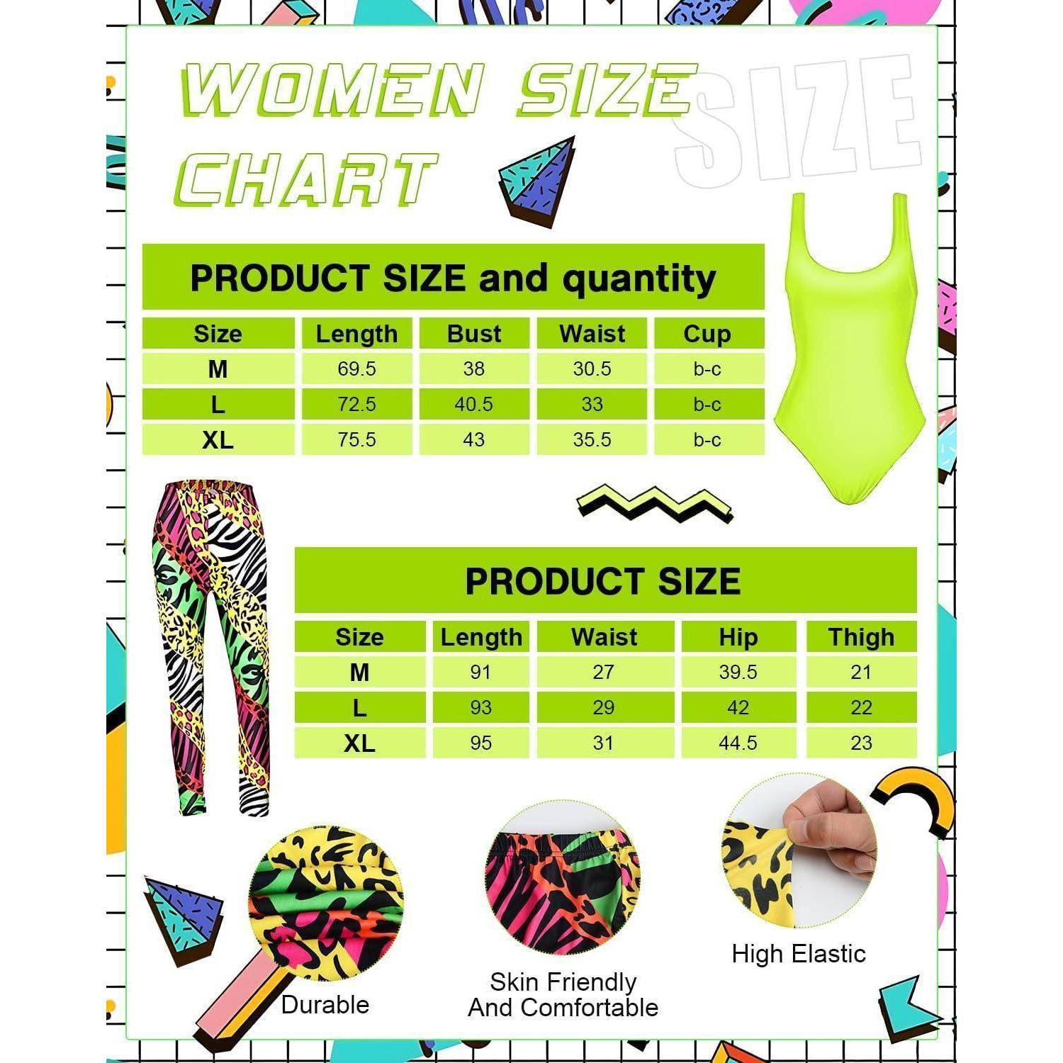 Kostüm Damen 80er Set Trainingsanzug Fluoreszierendes Grün L