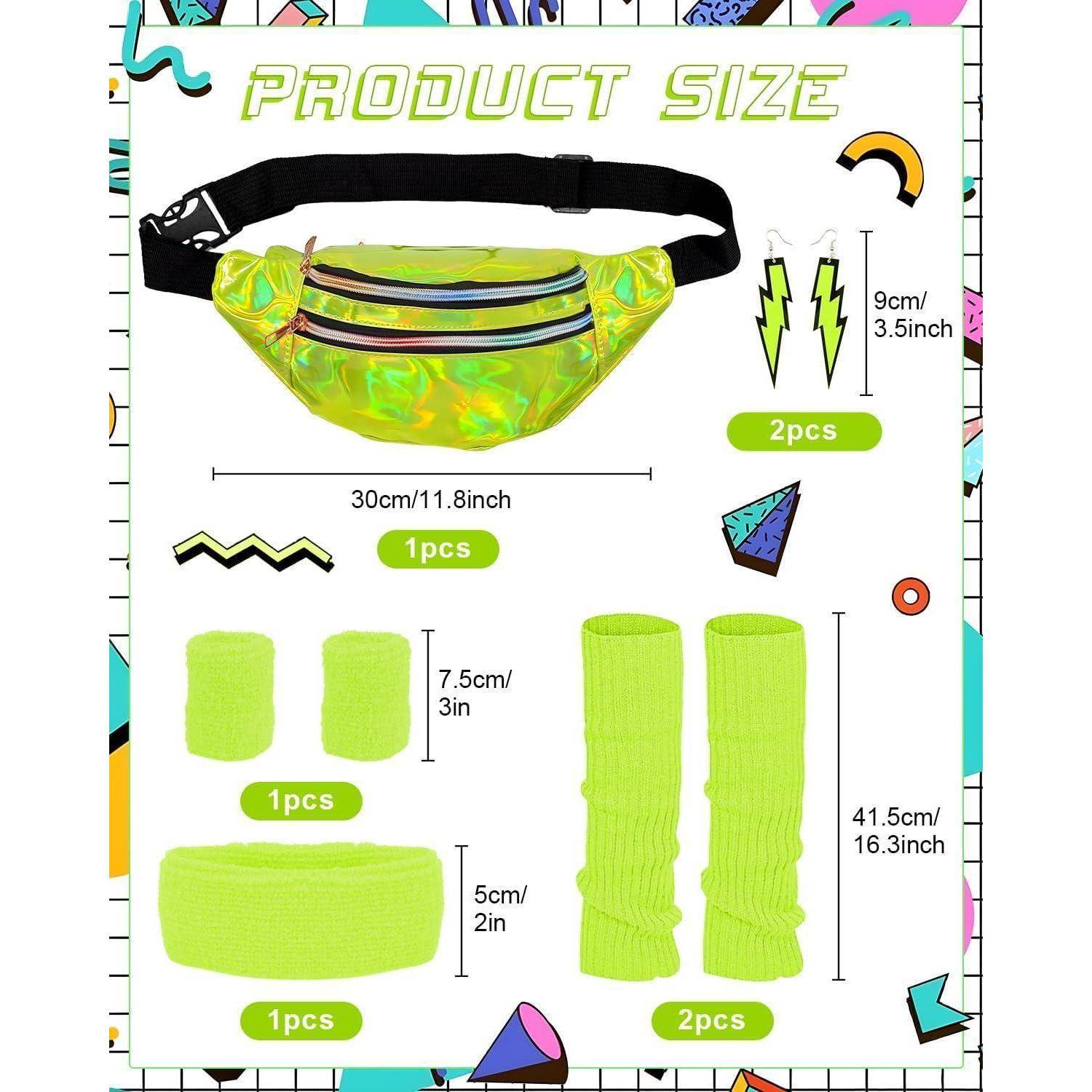 Kostüm Damen 80er Set Trainingsanzug Fluoreszierendes Grün L