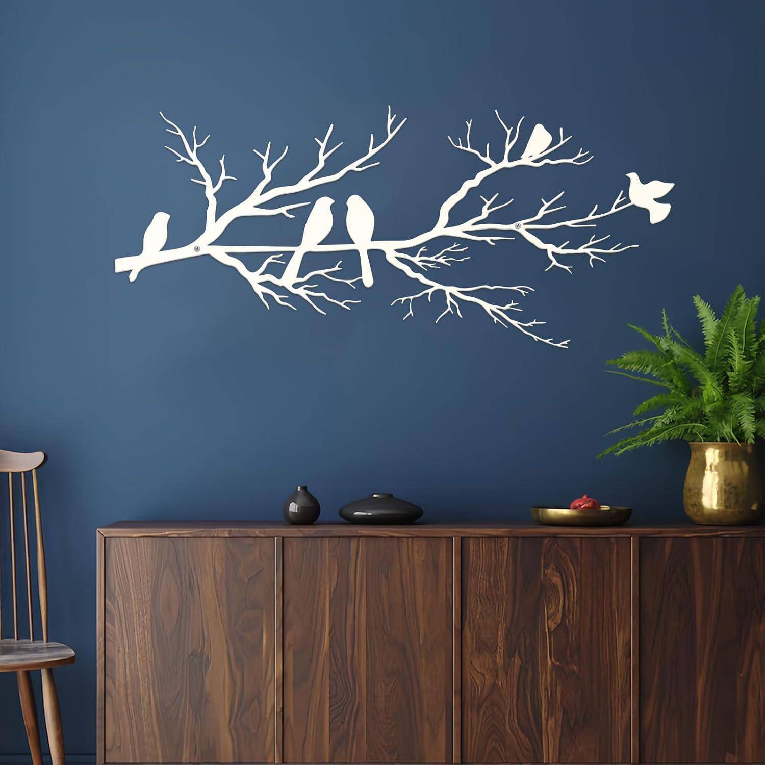 Wanddekoration Vögel Metall Ast Silhouette Balkon 43L x 18.6B cm Weiß