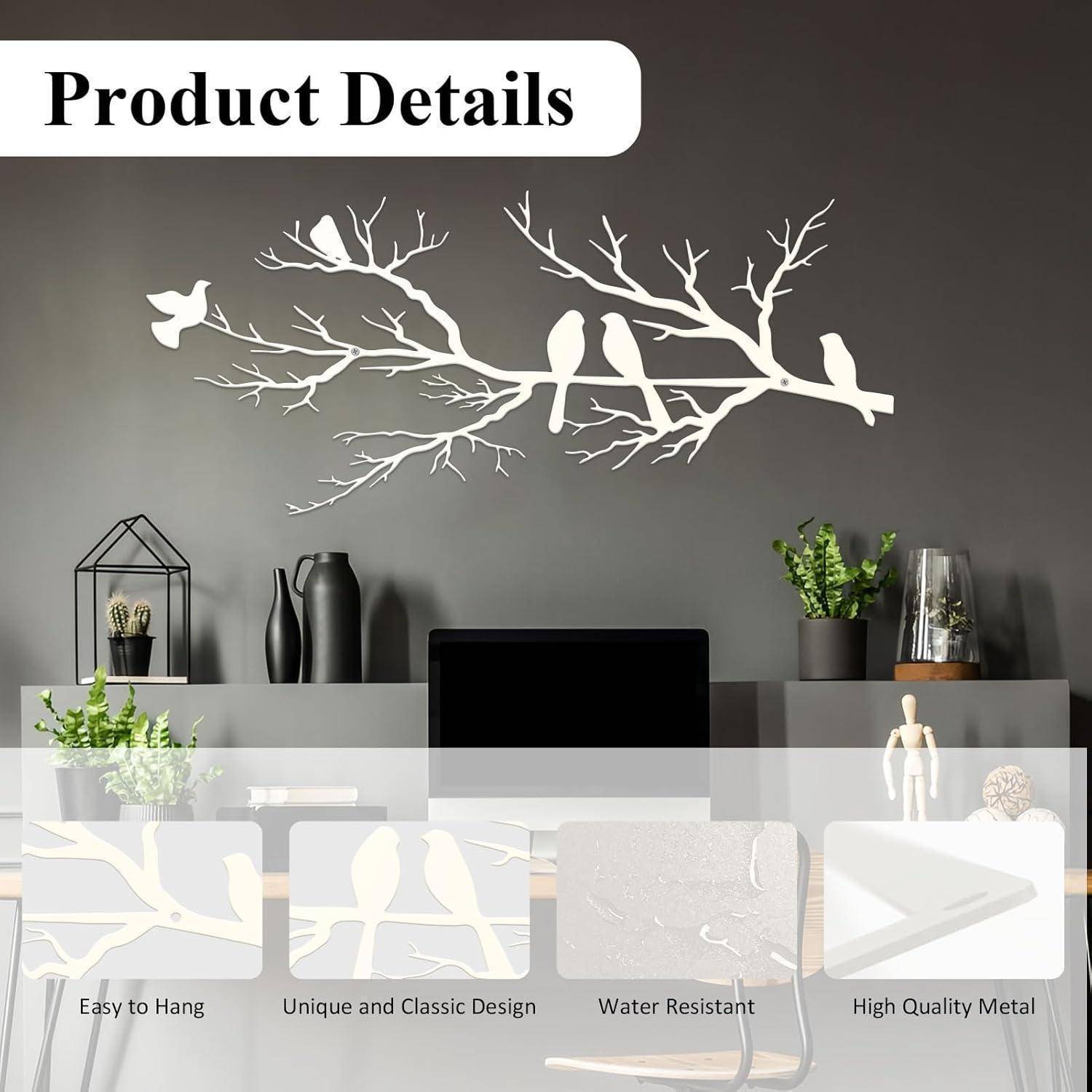 Wanddekoration Vögel Metall Ast Silhouette Balkon 43L x 18.6B cm Weiß