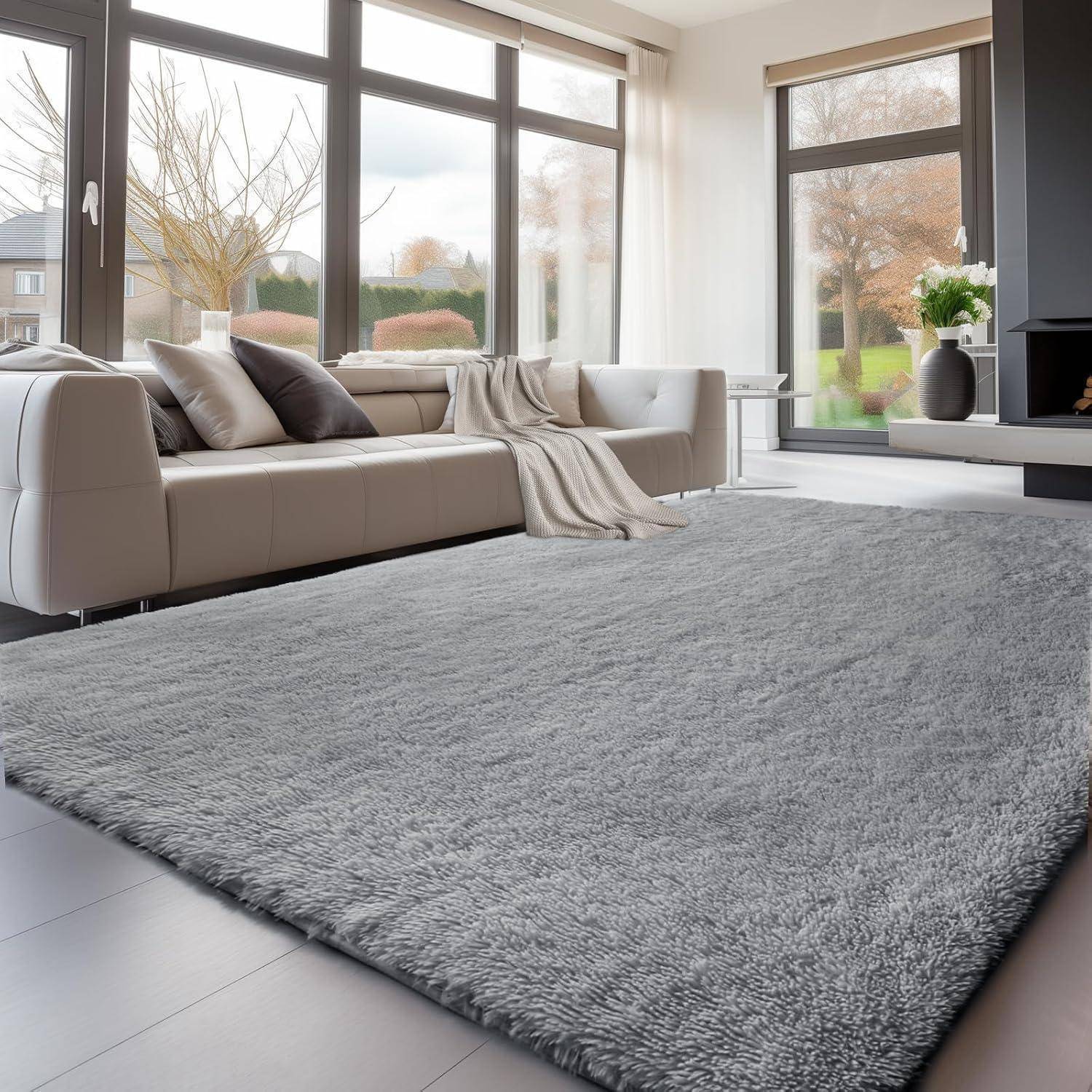 Teppich Hochflor 275x370 Reines Hellgrau 275 x 370 cm Rechteckig