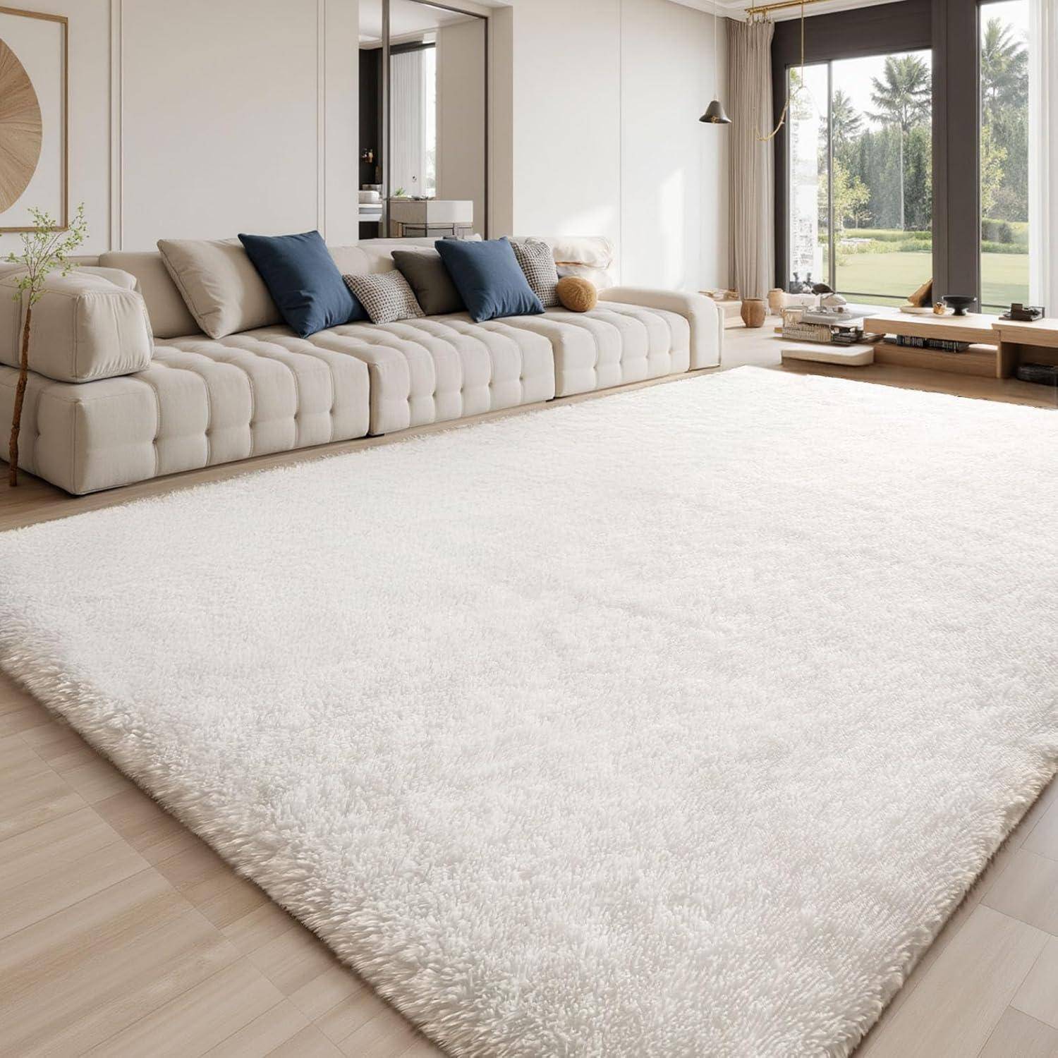 Teppich Hochflor Grau Waschbar Elfenbeinweiß 140 x 200 cm Rechteckig
