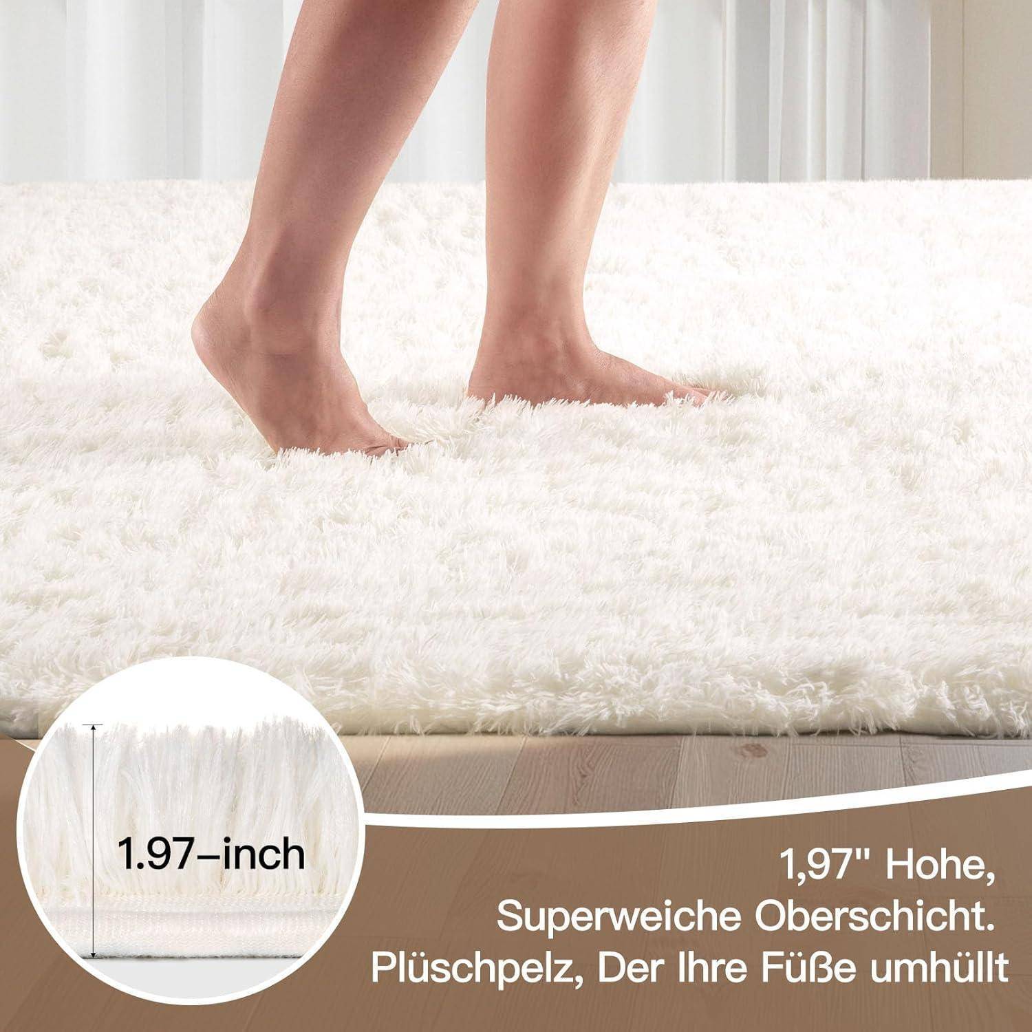 Teppich Hochflor Grau Waschbar Elfenbeinweiß 140 x 200 cm Rechteckig