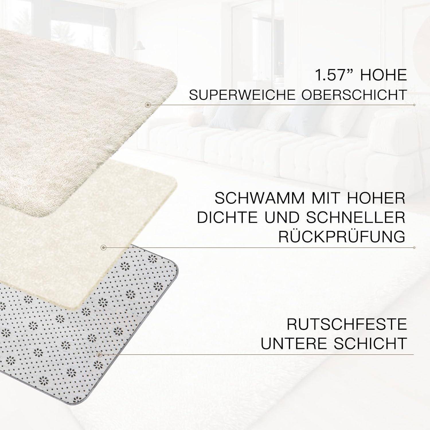 Teppich Hochflor Grau Waschbar Elfenbeinweiß 140 x 200 cm Rechteckig