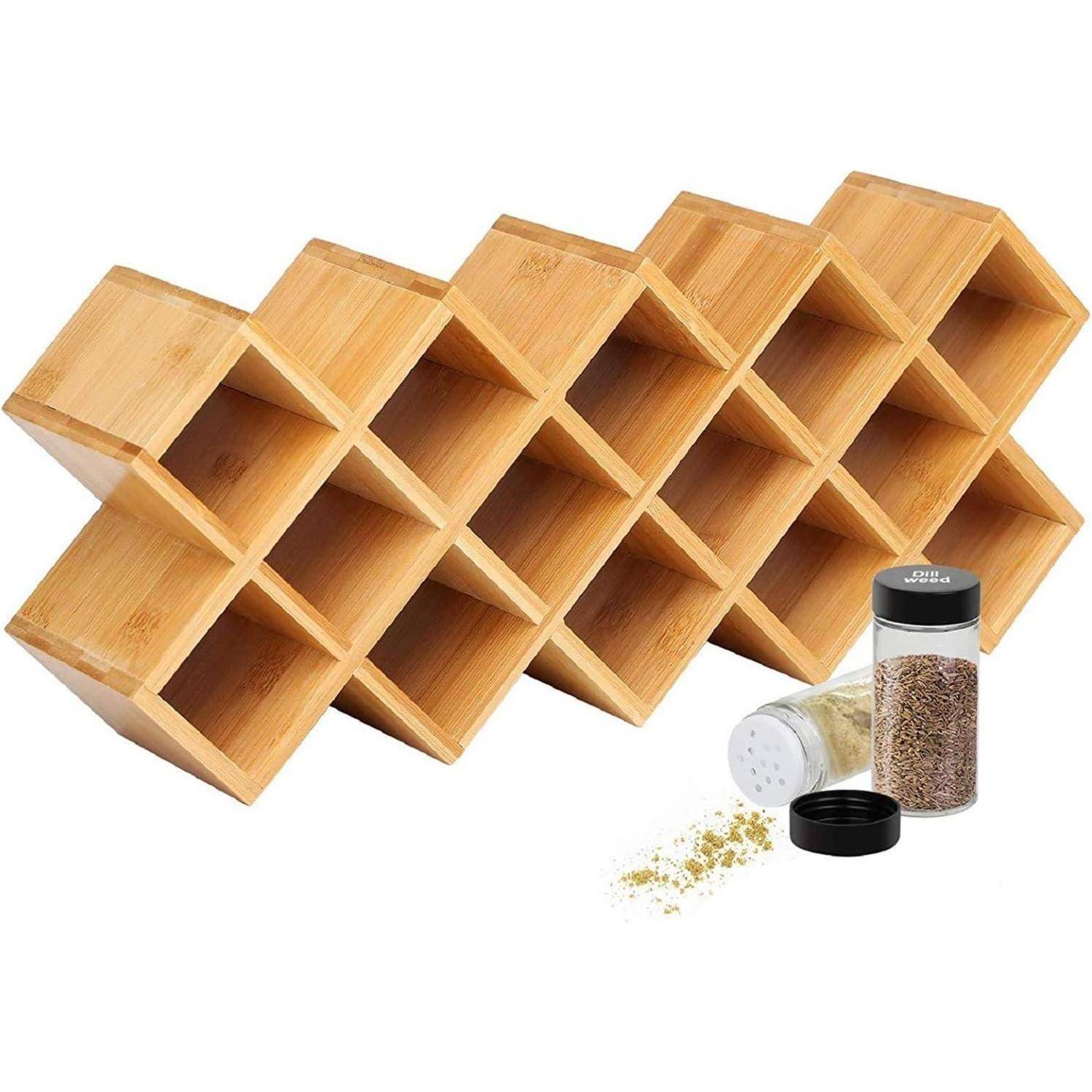 Bambus Gewürzregal 18 Edelstahl Gläsern Kräuter Organizer