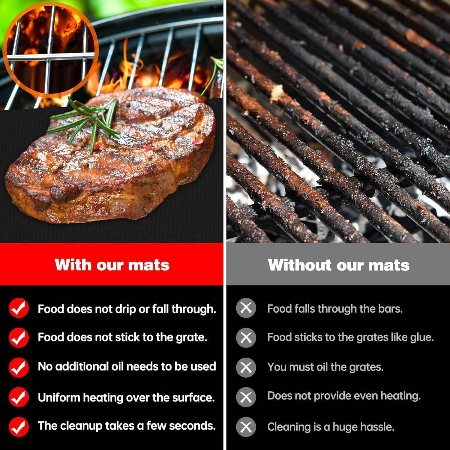 XL Grillmatte für Gasgrill Holzkohle 4er Set 50x40cm Teflon Antihaft