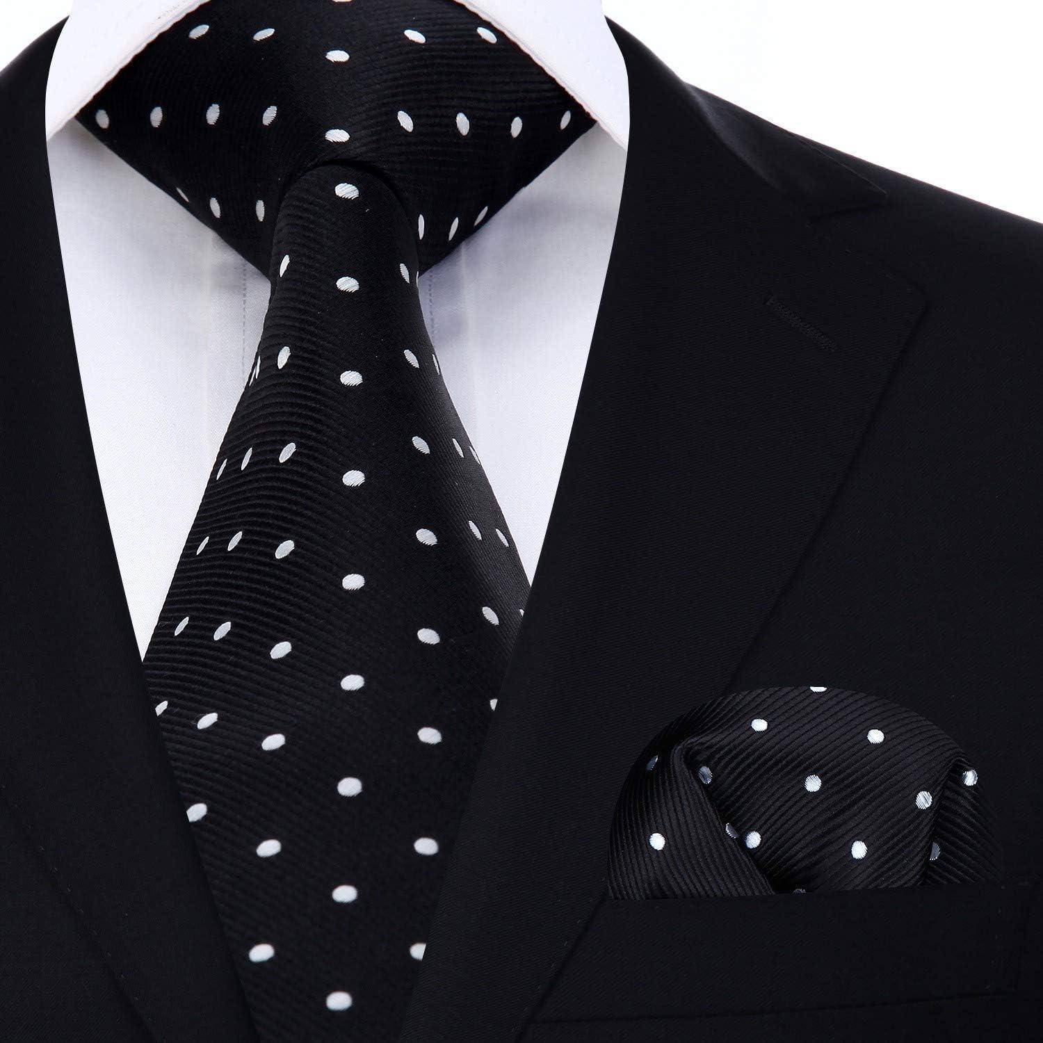 Extra lange Tupfen Krawatte Taschentuch Herren Set Schwarz
