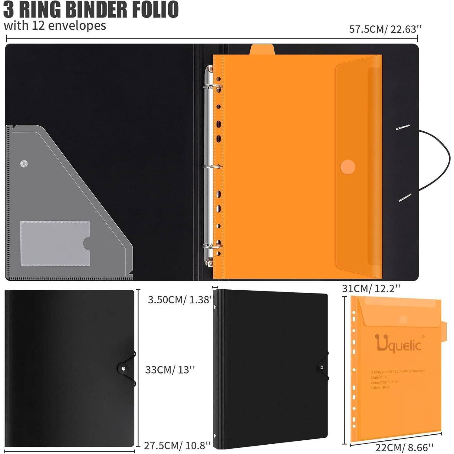 A4 Ringordner Organizer mit 24er Dokumentenmappe - 2 Stück Schwarz