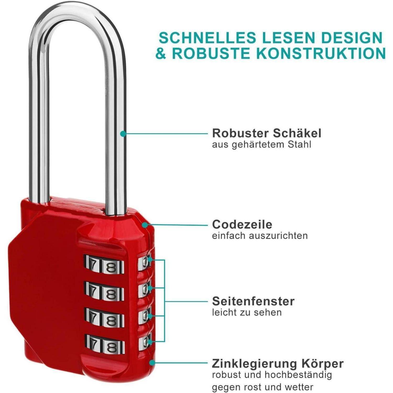 4-stelliges Vorhängeschloss Zahlencode Wetterfest für Fitnessstudio