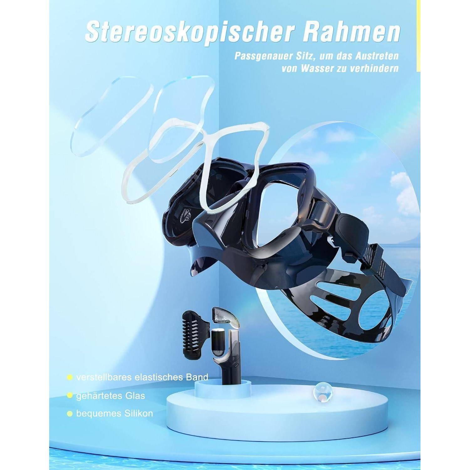 Trocken Schnorchelset Anti-Fog Panorama-Weitblick Tauchmaske für