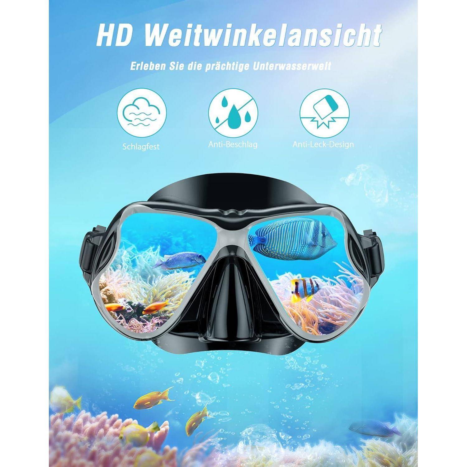 Trocken Schnorchelset Anti-Fog Panorama-Weitblick Tauchmaske für