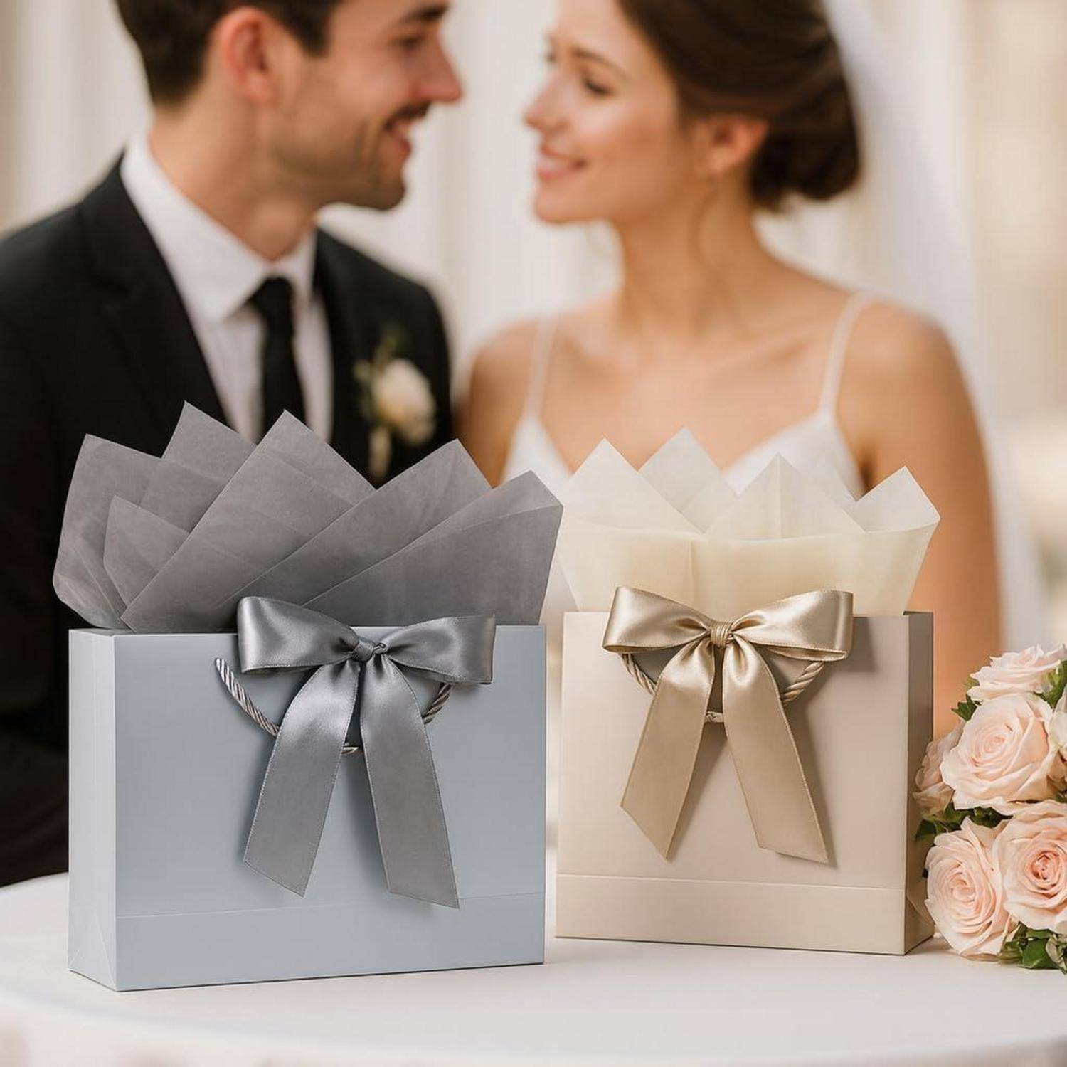 Geschenktüten Papiertüten Schleifenbändern Grußkarten Taschentüchern