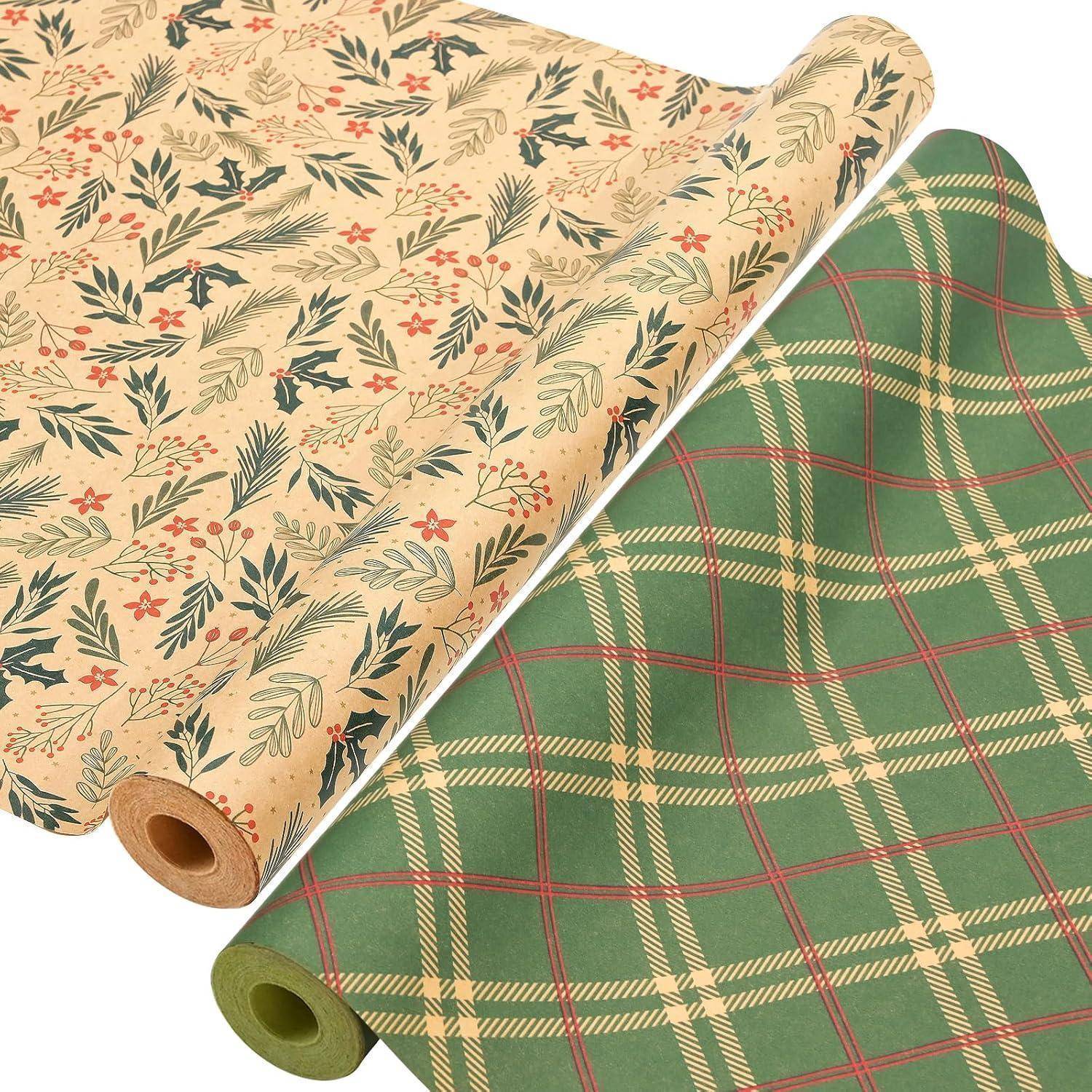 2 Rollen Geschenkpapier Weihnachten Set 43cm 15m Nature Kraftpapier