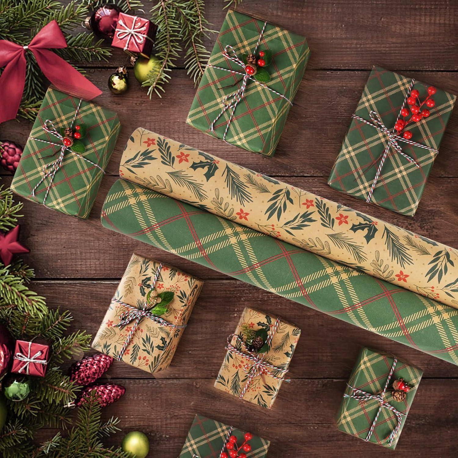 2 Rollen Geschenkpapier Weihnachten Set 43cm 15m Nature Kraftpapier