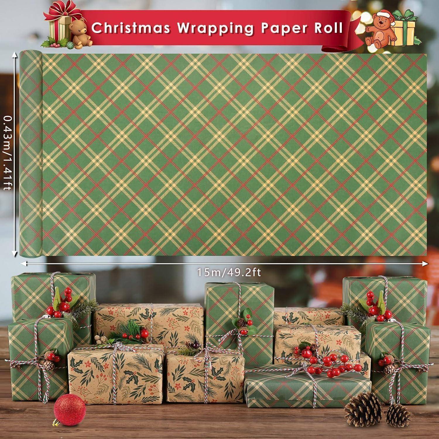 2 Rollen Geschenkpapier Weihnachten Set 43cm 15m Nature Kraftpapier