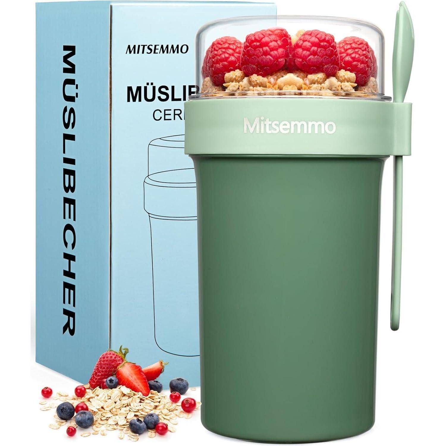 Müslibecher to Go 760ml+230ml, Joghurtbecher mit Löffel, Müslischale