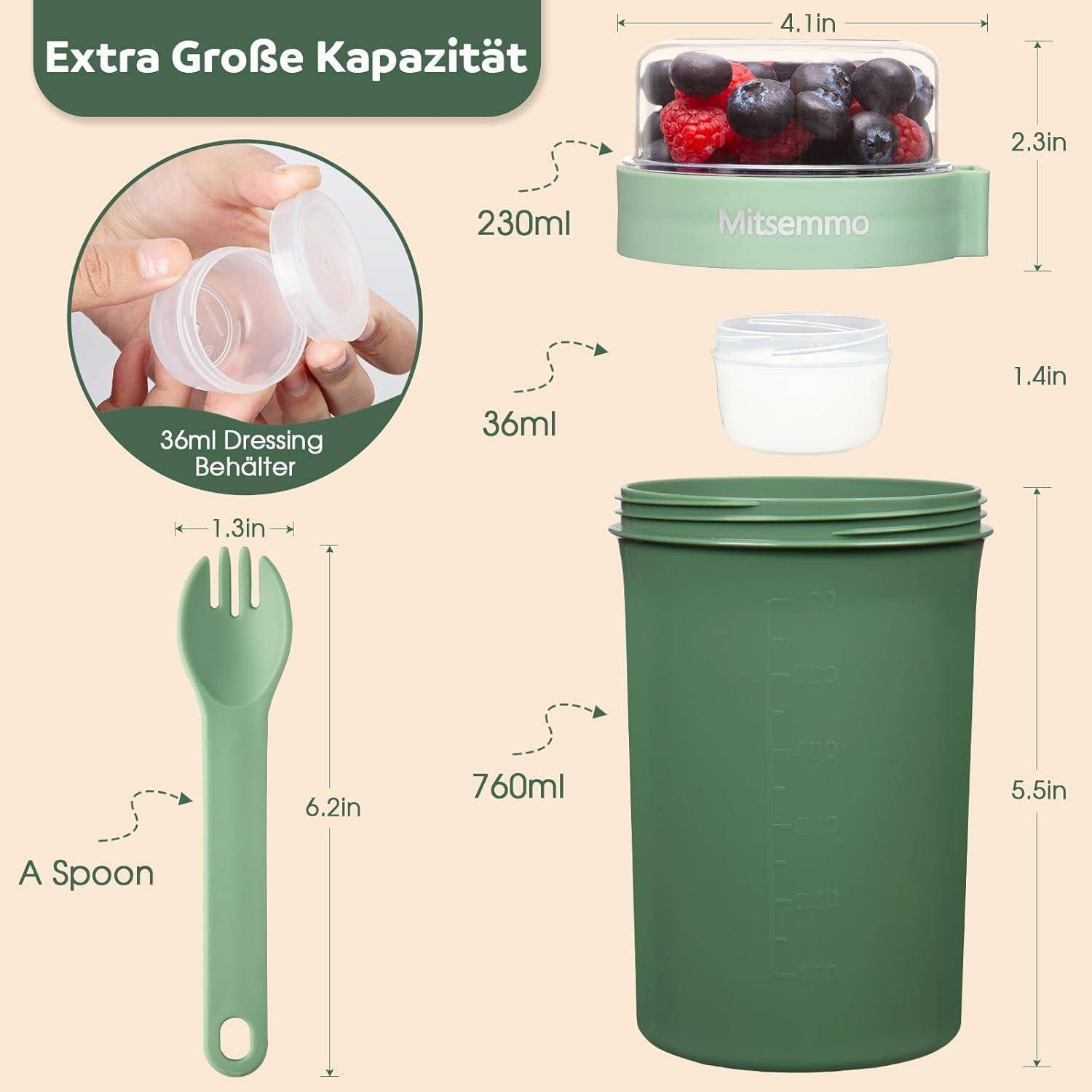 Müslibecher to Go 760ml+230ml, Joghurtbecher mit Löffel, Müslischale