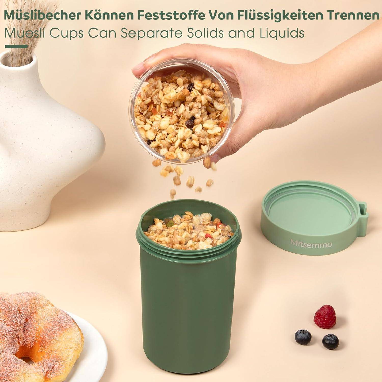 Müslibecher to Go 760ml+230ml, Joghurtbecher mit Löffel, Müslischale