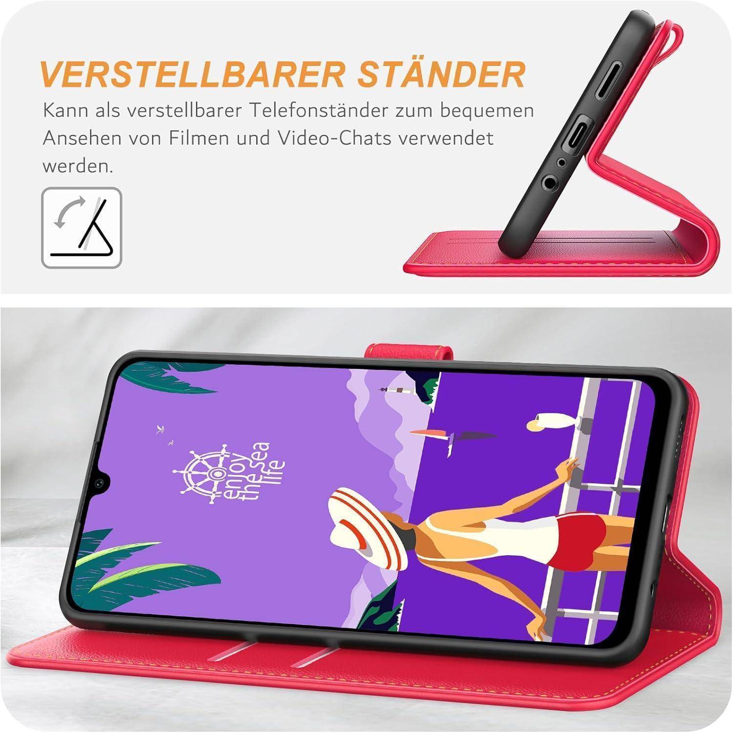 Handyhülle Samsung Galaxy A25 5G Leder Rot Standfunktion