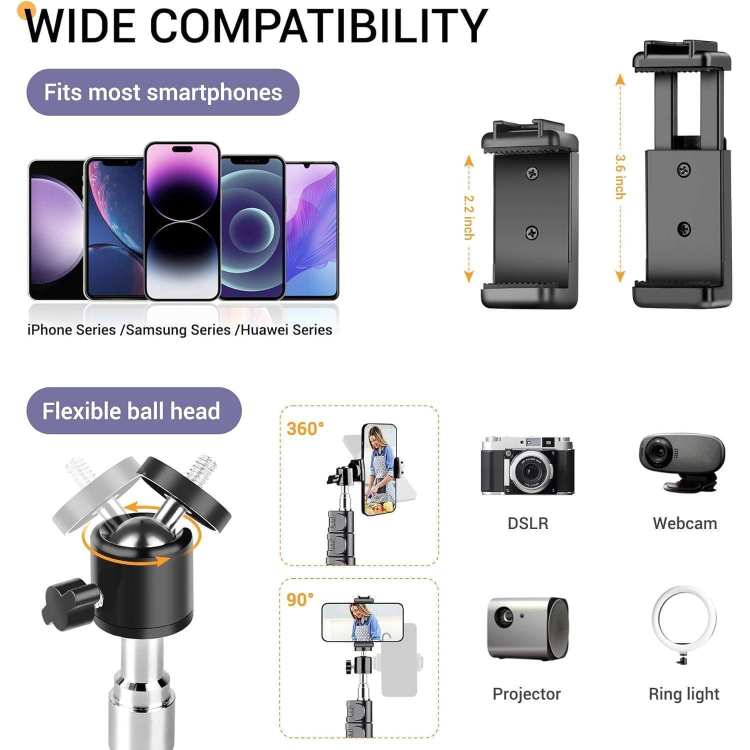Victiv 224cm Handy Stativ mit Schwanenhals für Canon DSLR & iPhone 15