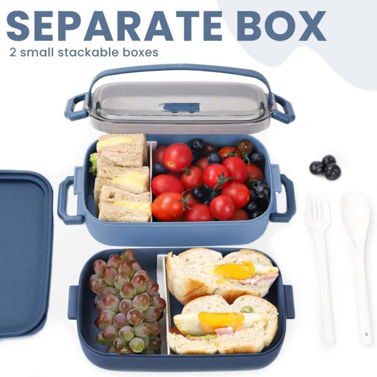Lunchbox 2 in 1 Bento Box 1600ML mit Fächern Luftdicht Besteck