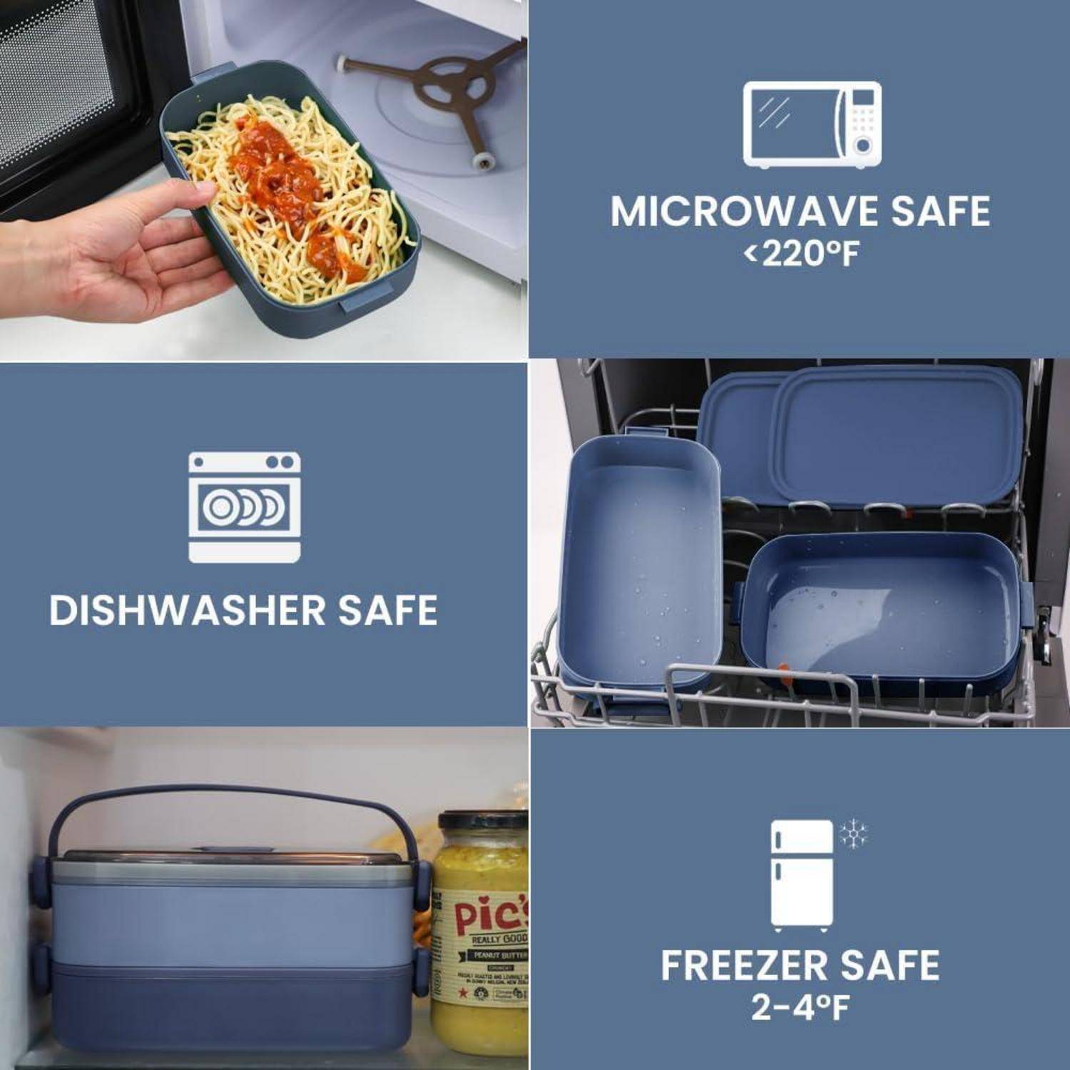 Lunchbox 2 in 1 Bento Box 1600ML mit Fächern Luftdicht Besteck
