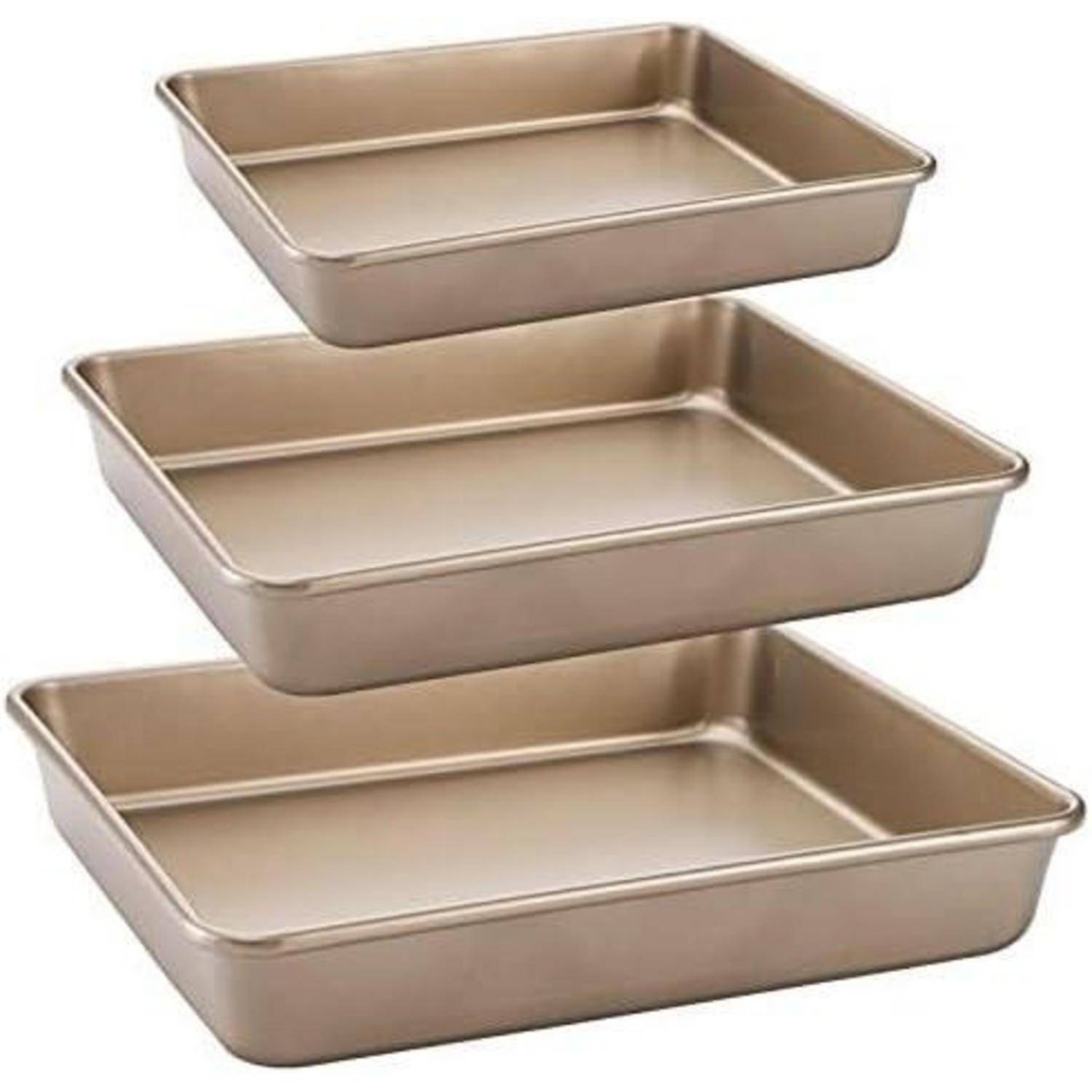 Antihaft Backblech Set 3-teilig Edelstahl Kuchenblech Auflaufform Gold