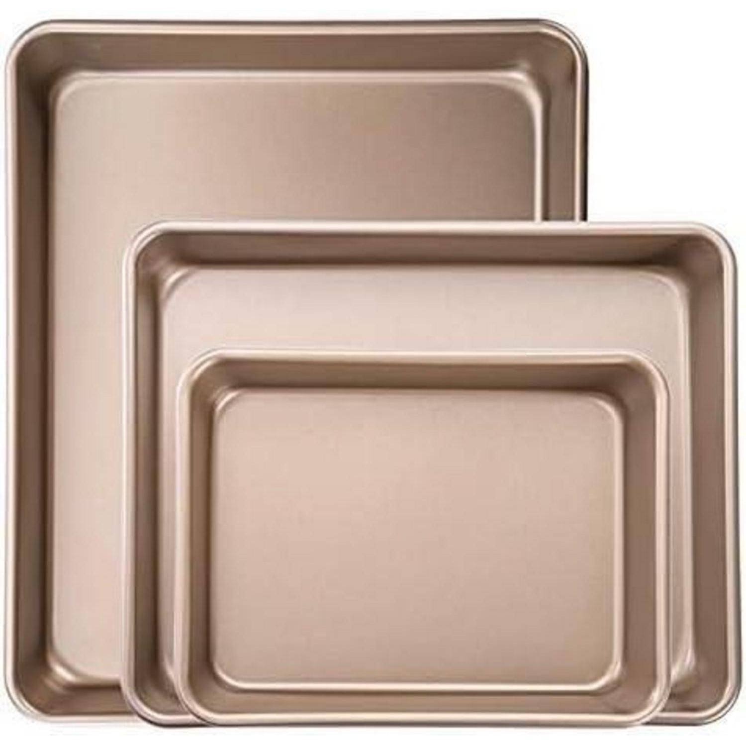 Antihaft Backblech Set 3-teilig Edelstahl Kuchenblech Auflaufform Gold